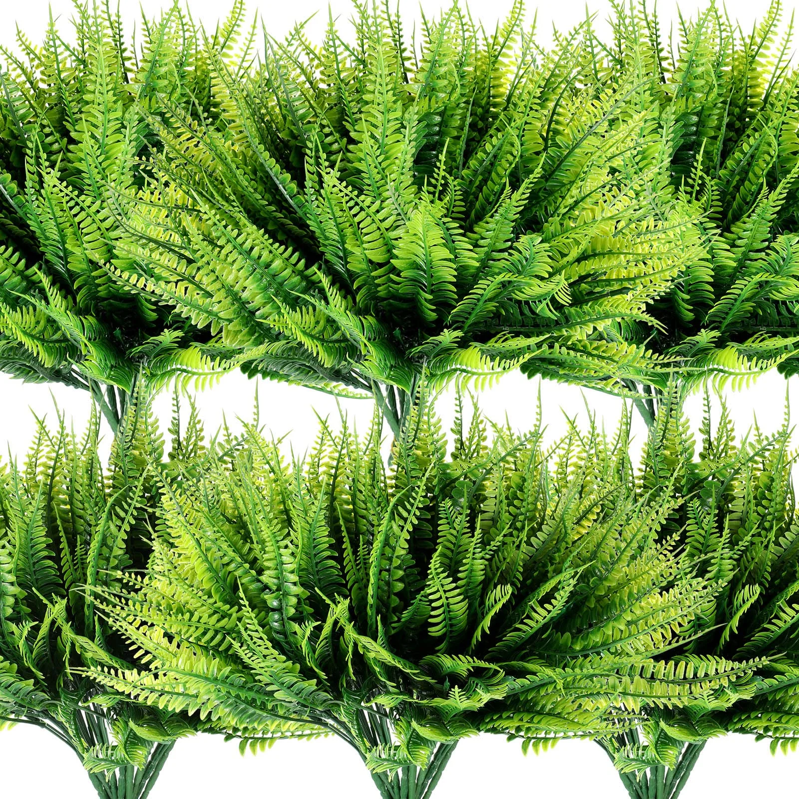 10 Bundles Artificial Plants, Fake Boston Fern Greenery Outdoor UV Resistant No Fade Faux Plastic Plants Garden Porch Window Box Decorations