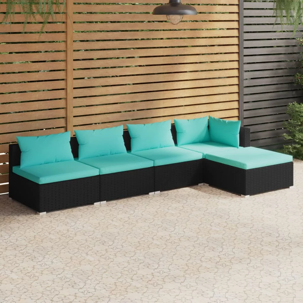 Anself 5 Piece Patio Set with Cushions Poly Rattan Black