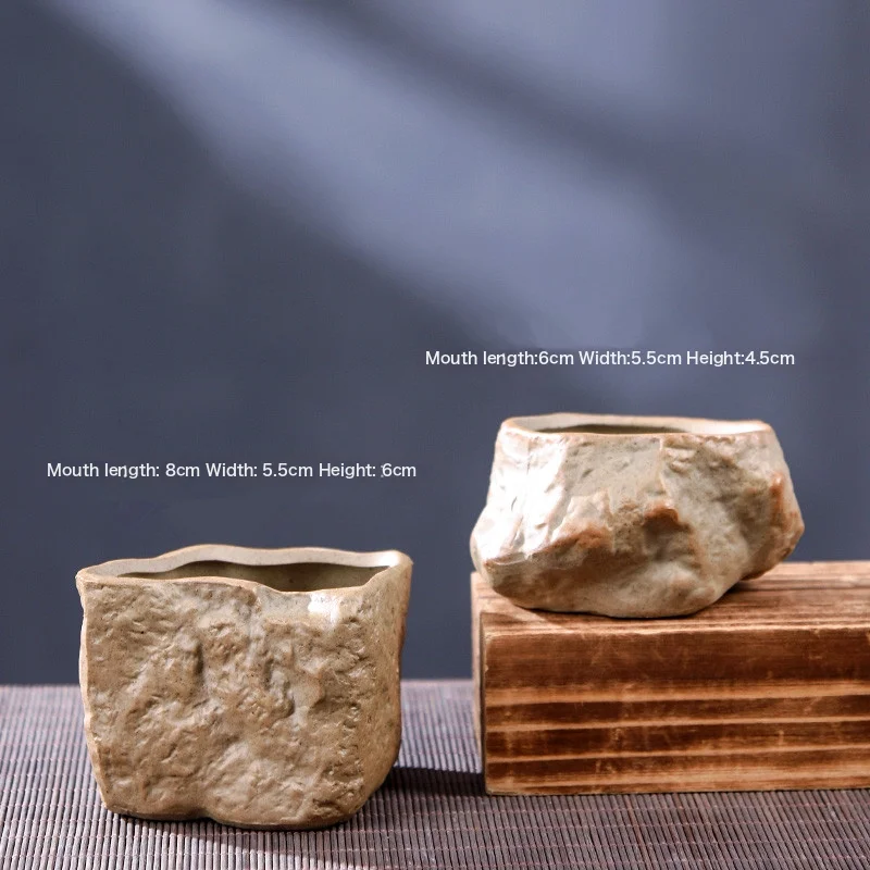 Rough Ceramic Small Stone Succulent Plant Ceramic Flower Pot Retro And Simple New Suite New Set Combined Potting With Holes 1 Coarse Pottery Medium Stone Ceramic