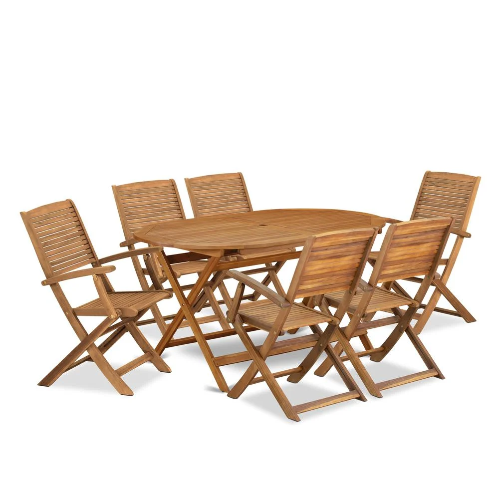 East West Furniture 7 Piece Patio Dining Set, 36x60, Natural Oil