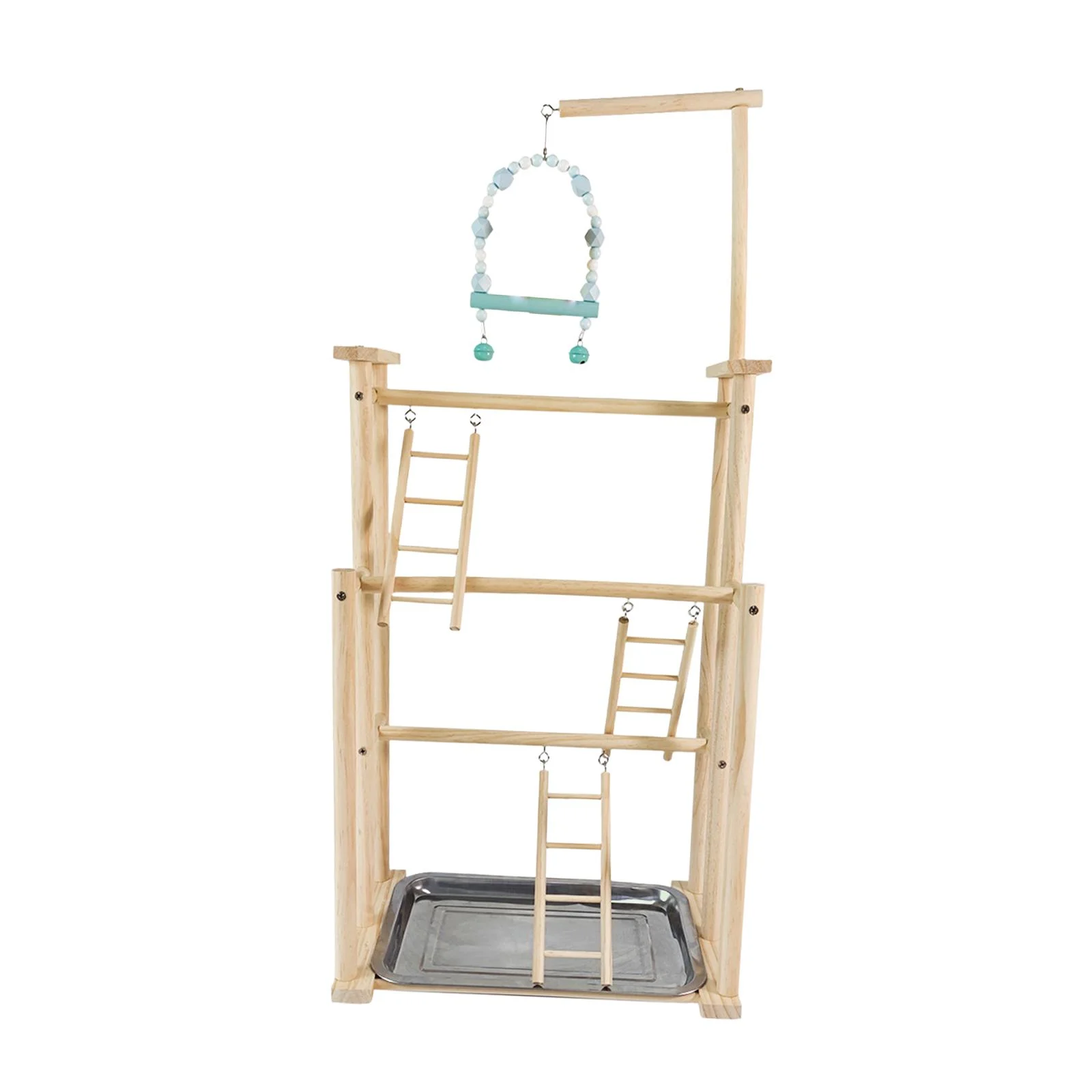 Toysmith Parrot Playstand Parrot Bird Playground Exercise Activity Center Durable Wood Perch Gym Playpen Bird Gym for Lovebird, Parakeet Finch