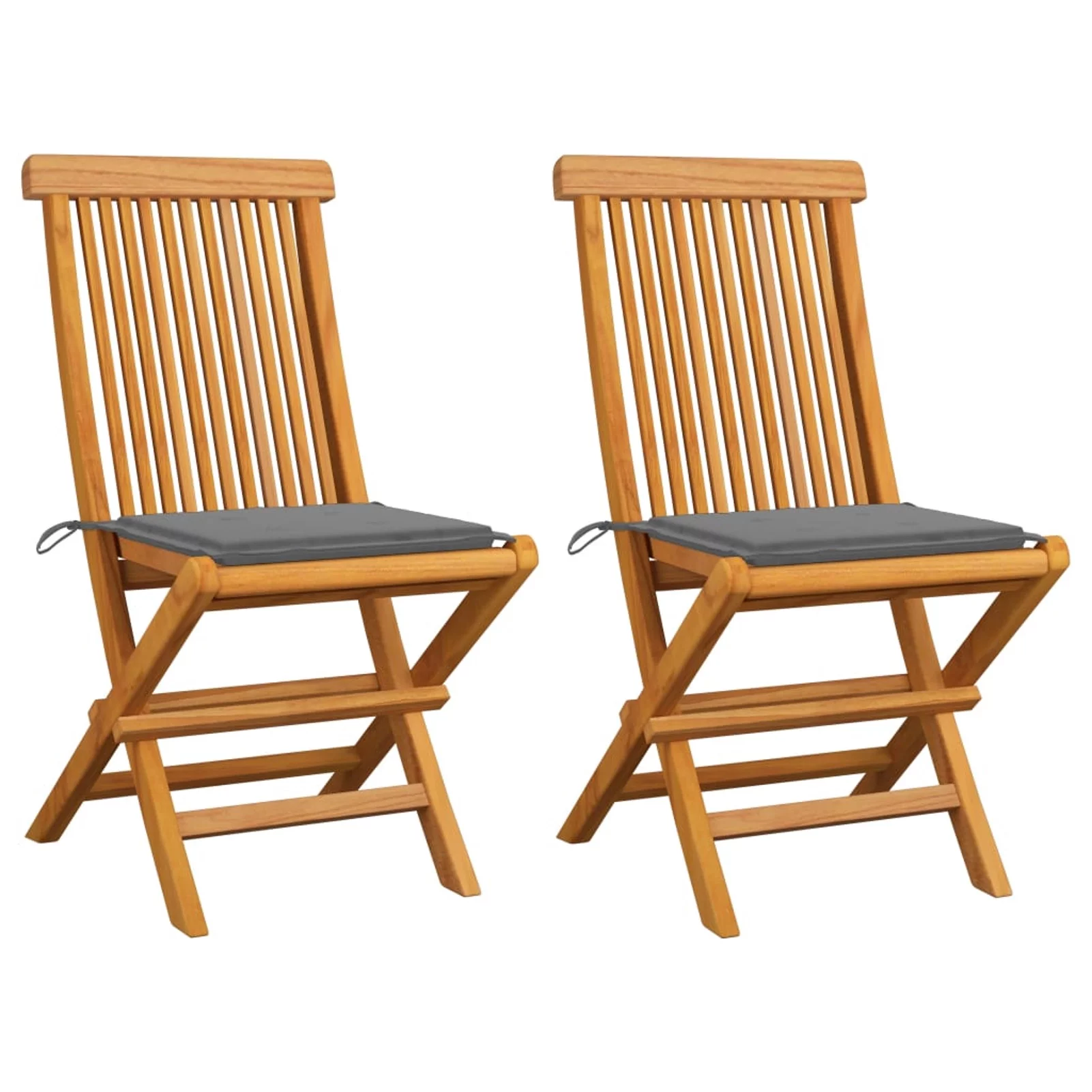Patio Chairs with Gray Cushions 2 pcs Solid Teak Wood