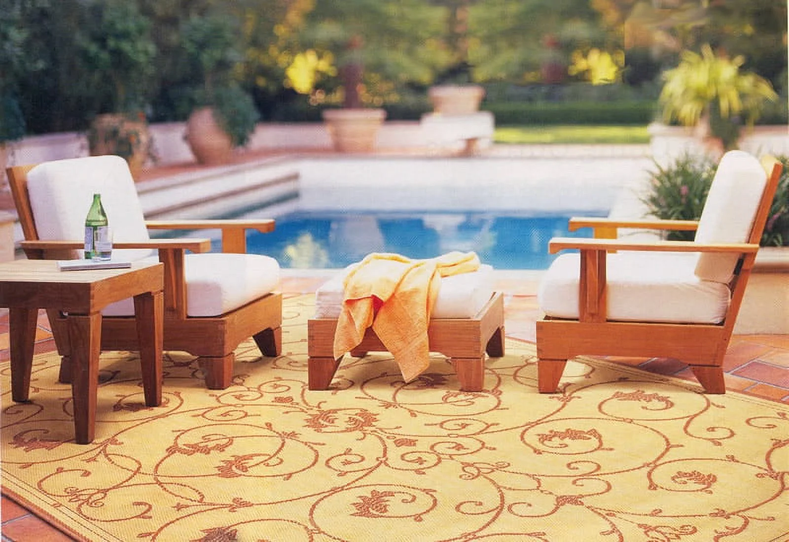 WholesaleTeak Outdoor Patio Grade-A Teak Wood 4 Piece Teak Sofa Set - 2 Deep Seating Club Chairs, 1 Side Table And 1 Ottoman -Furniture only --Caranasas Collection #WMSSCR1