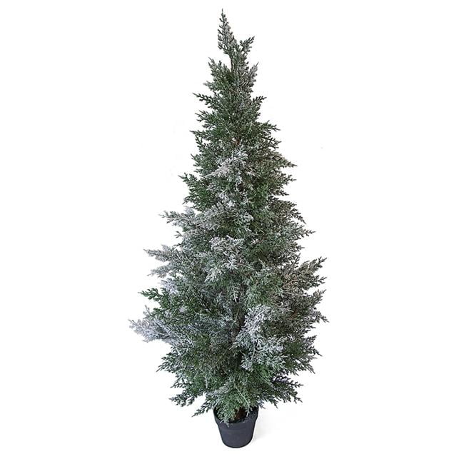 48 in. Flocked Cedar Tree, Green & White