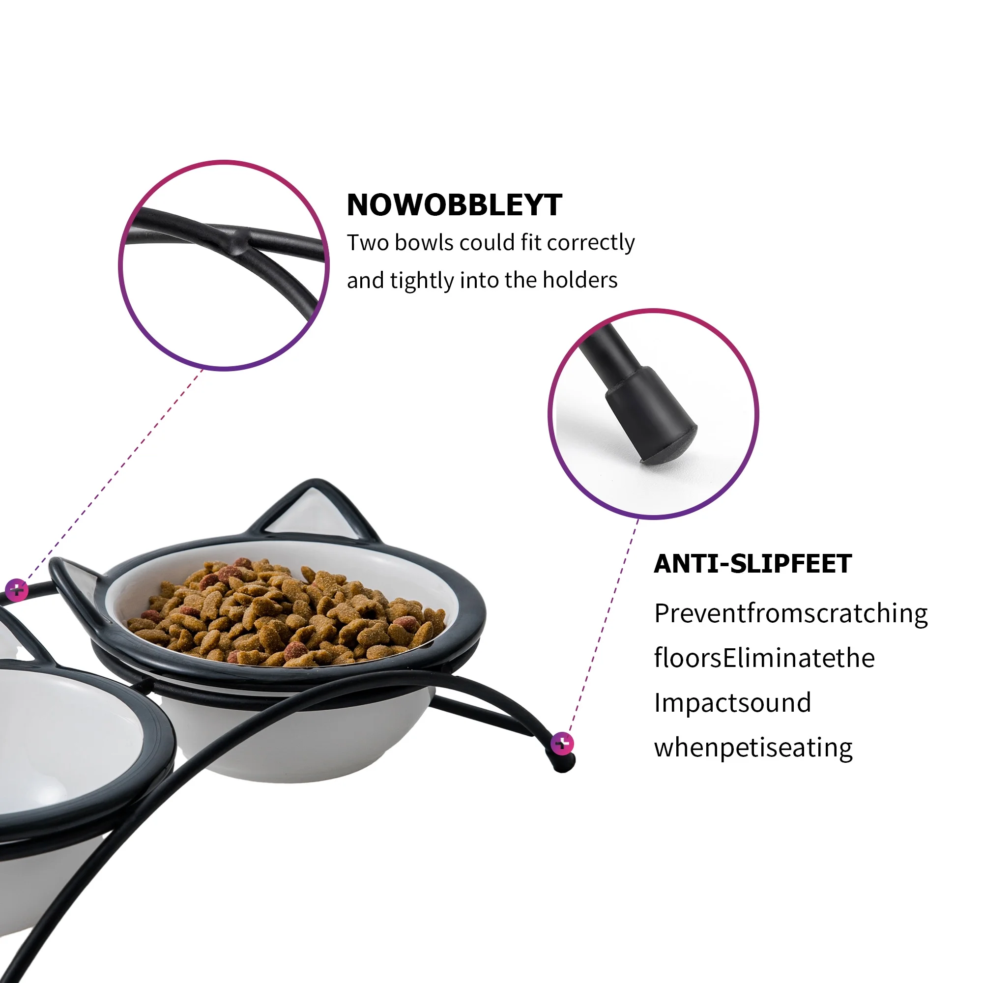 YHY Ceramic Cat Bowl with Dishwashing Sponge, 12 OZ Elevated Cat Food Bowls, Set of 2 for Food and Water, Non-Slip Elevated Pet Bowls for Cats and Small Dogs, Dishwasher Safe