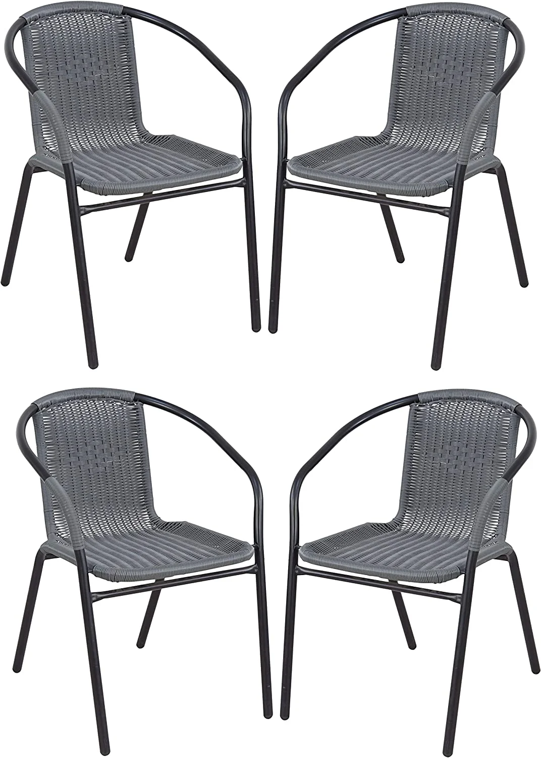 OUWI Indoor Outdoor 4-Set of Four Gray Restaurant Stack Patio Seating, Set of 4 Rattan Chairs, Grey