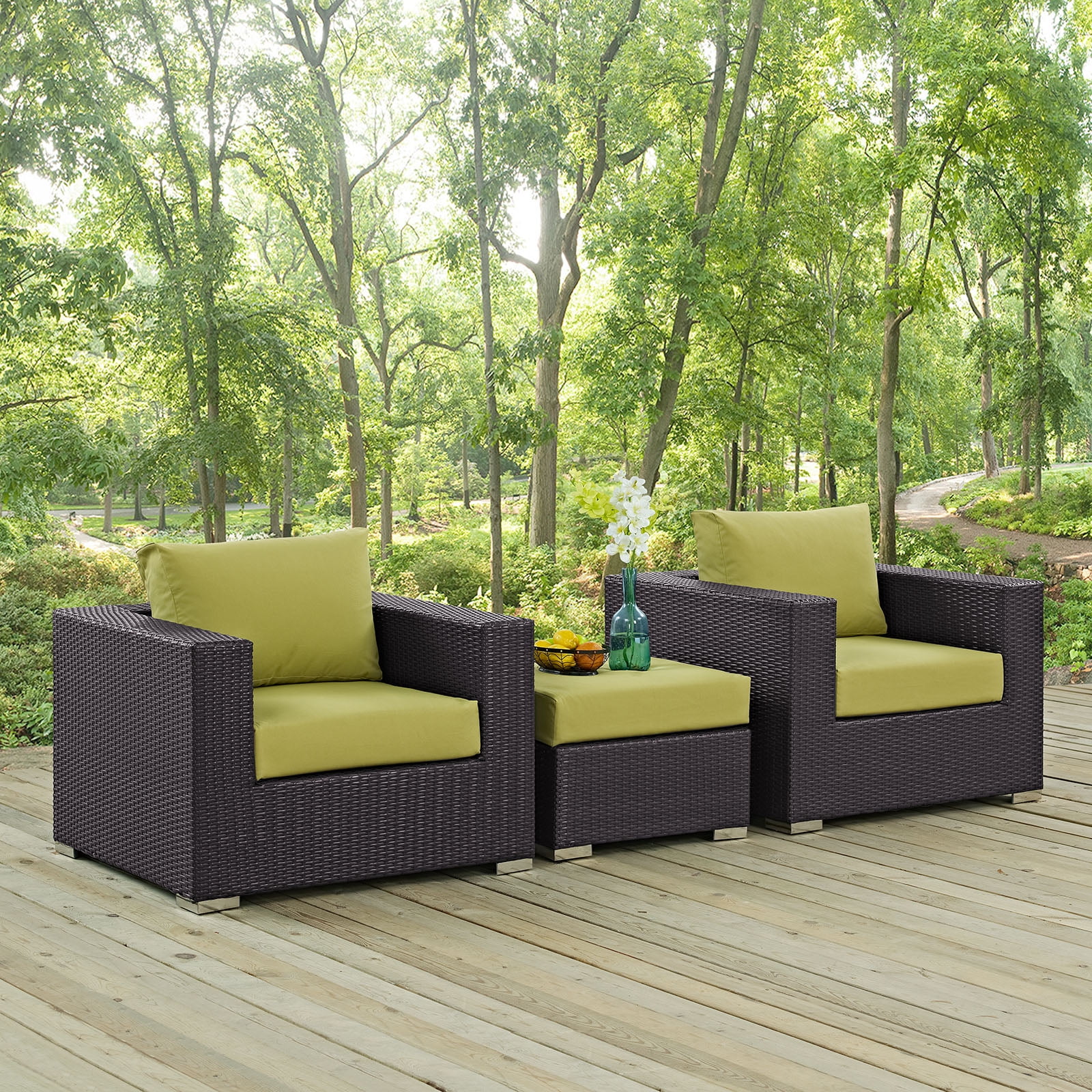 Modern Contemporary Urban Design Outdoor Patio Balcony Three PCS Sofa Set, Green, Rattan