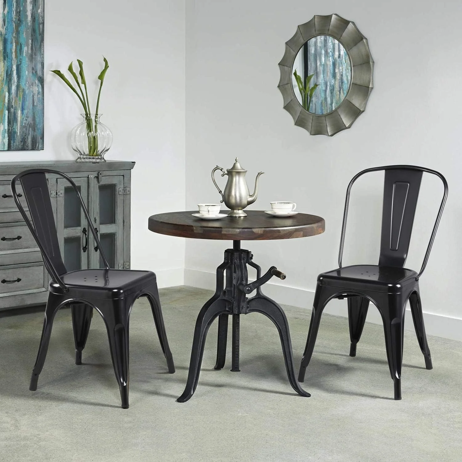 18 Inch Classic Iron Metal Dining Chair Indoor-Outdoor Use Chic Dining Bistro Cafe Side Barstool Bar Chair Coffee Chair Set of 4 Black