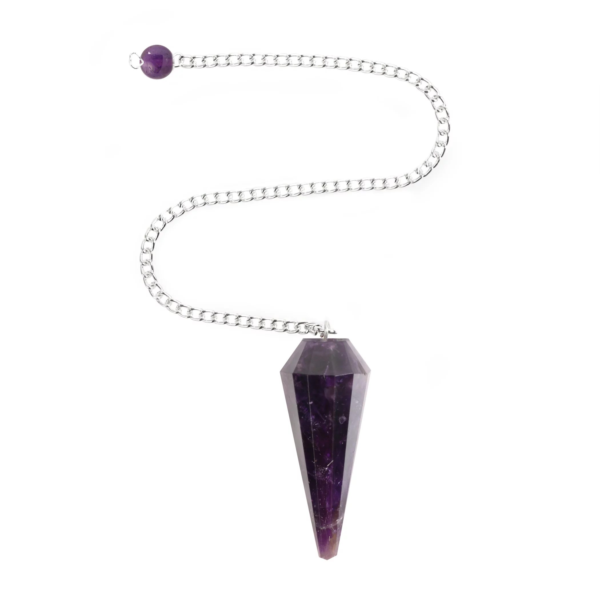 Natural Amethyst Gemstone Rock Crystal Hexagonal Pointed Reiki Chakra Pendant Pendulum