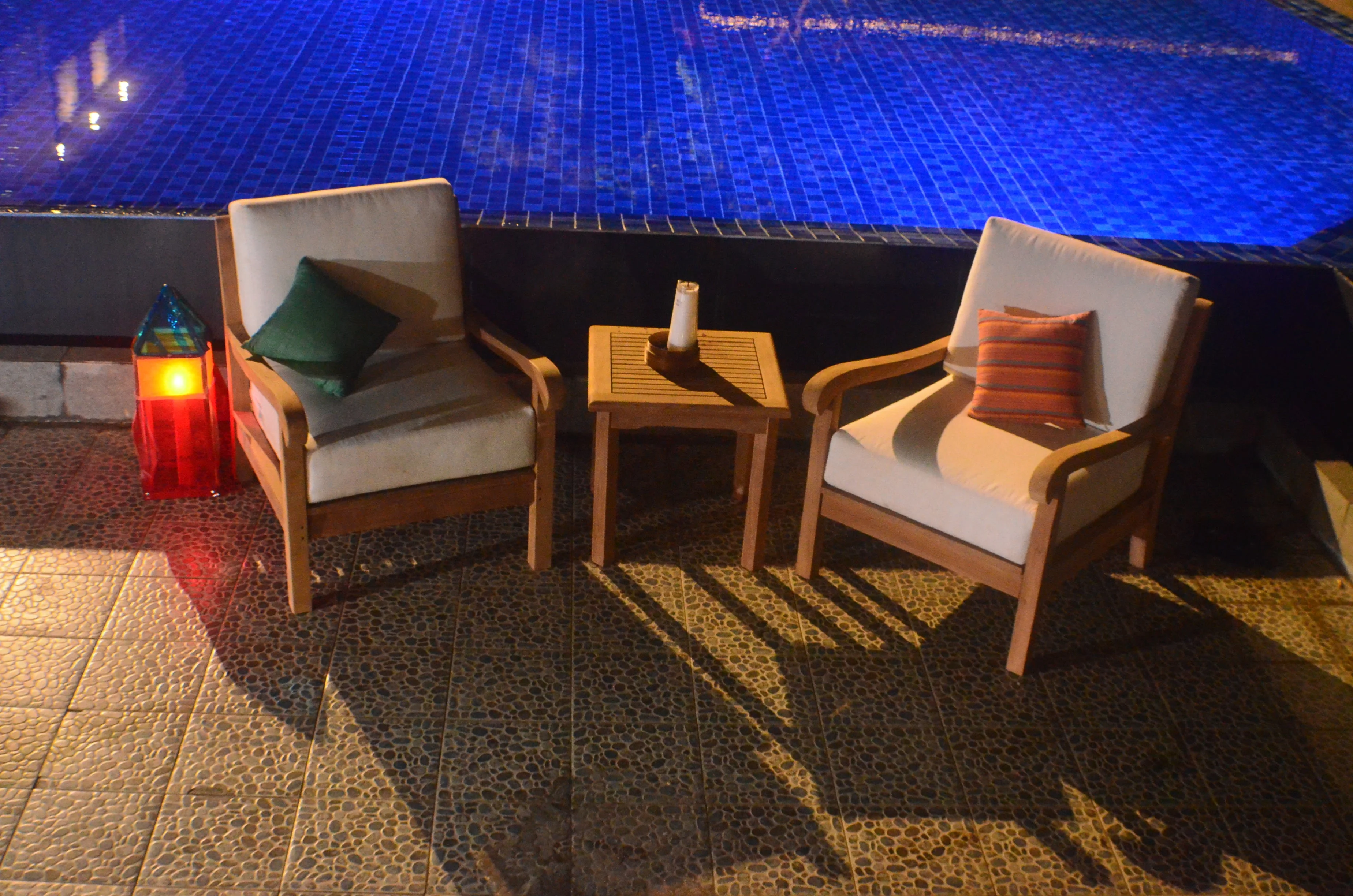 3 PC A Grade Outdoor Patio Teak Sofa Set - 2 Lounge Chairs & 1 Side Table with Sunbrella Fabric Cushions - Naples Collection