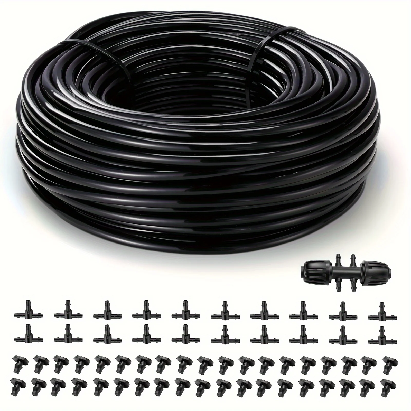 100ft 1/4 inch Drip Irrigation Tubing with Straight Connector and 3-Way Connector Hose Garden Watering Tube Line for Garden Irrigation System