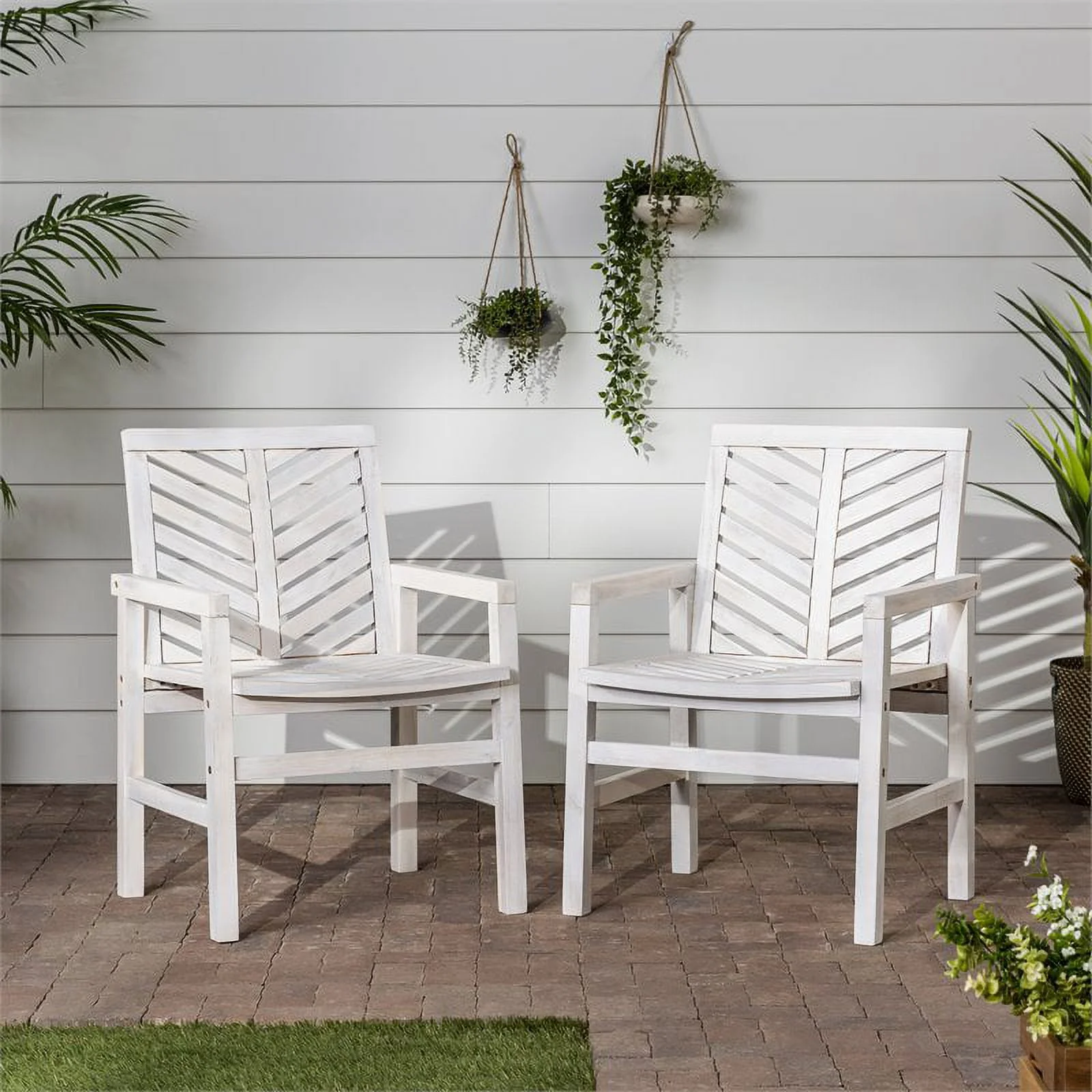 Afuera Living Vincent Solid Wood Patio Chair in White Wash (Set of 2)