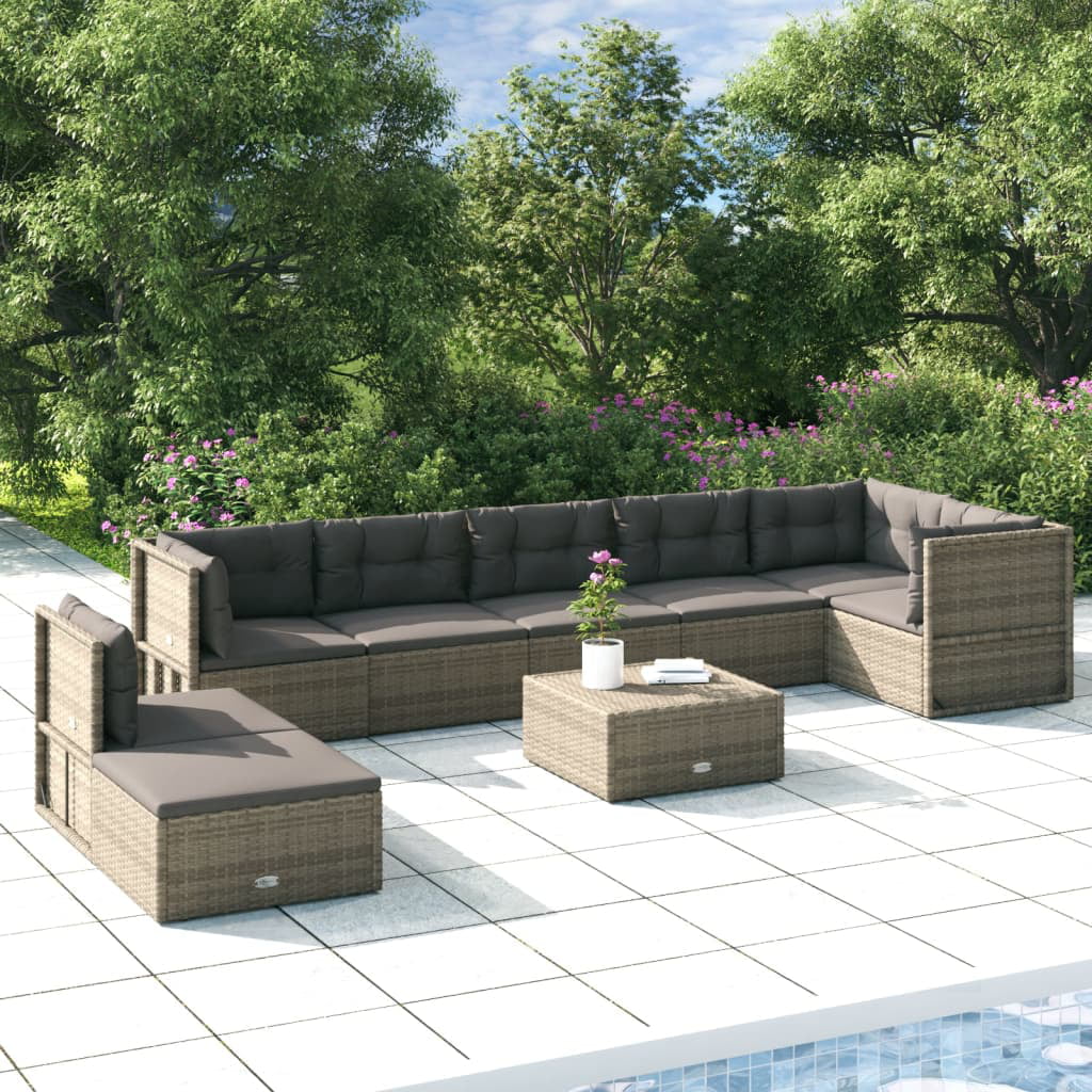 Dcenta 8 Piece Patio Set with Cushions Gray Poly Rattan