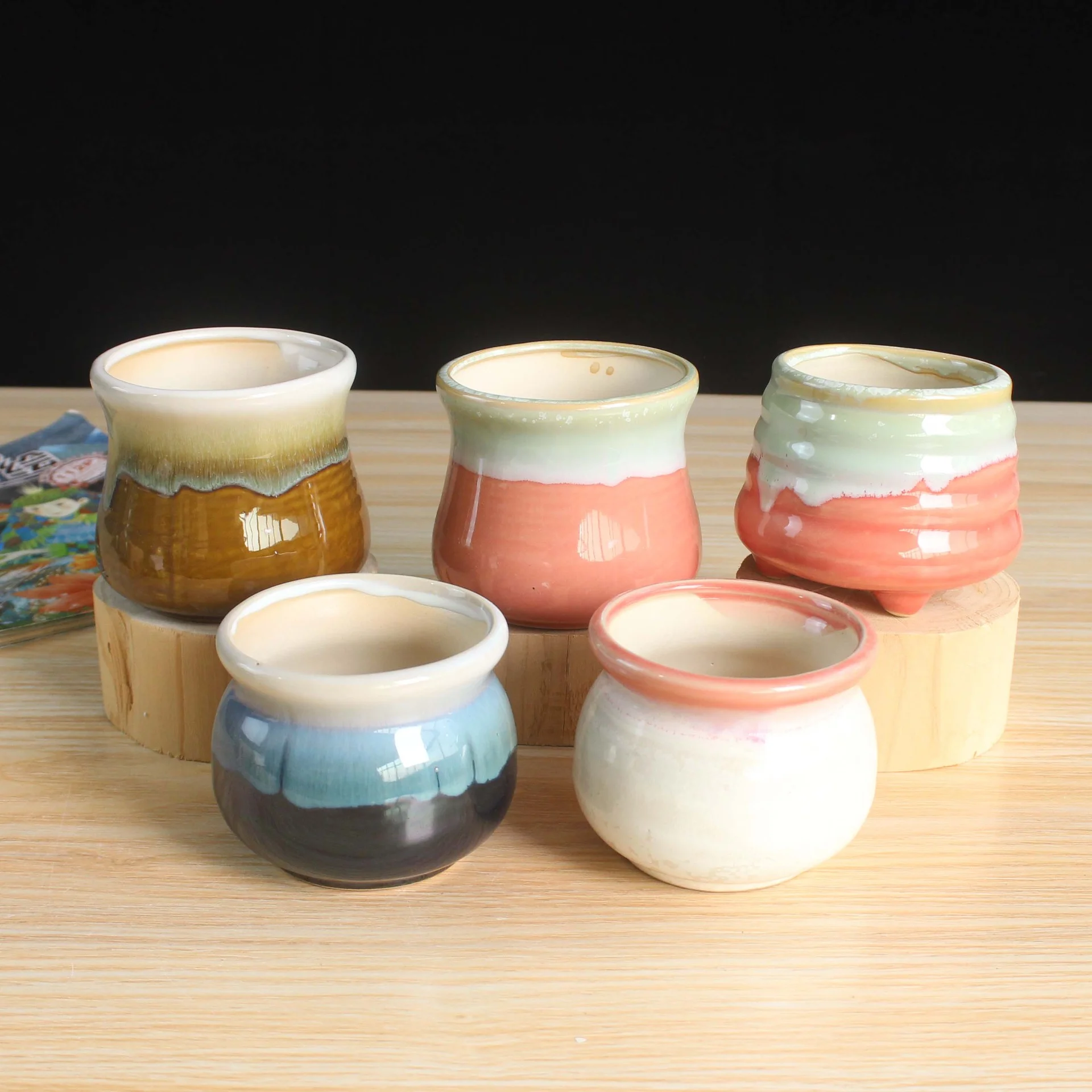 Ceramic Succulent Flower Pot, Antique-style Flow Glaze, Desktop Plant Pot