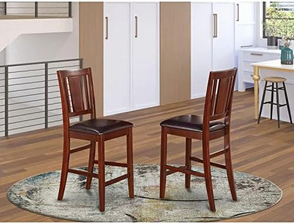 MQLIFEBOOM Bus-MAH-W Counter Height Stools-Slat Back Wood Seat Chairs    Mahogany