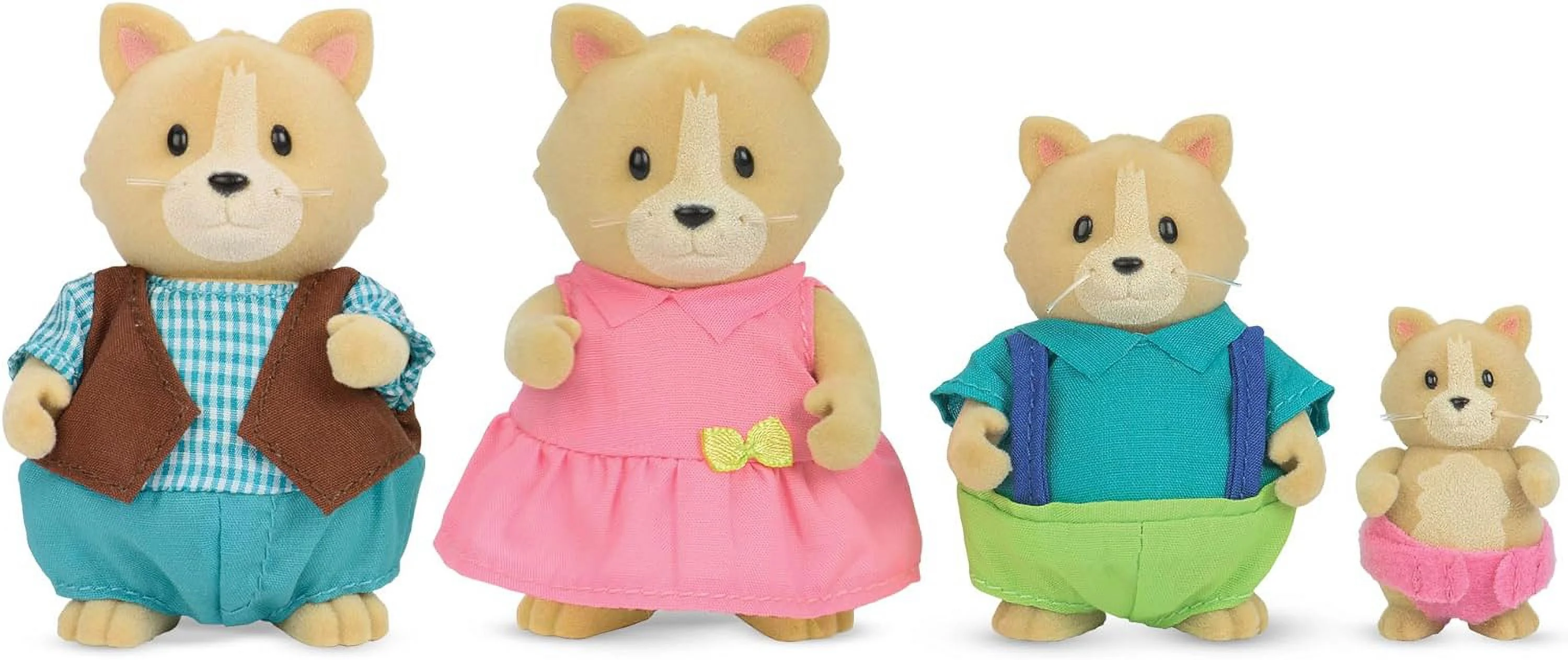 Li'l Woodzeez Cat Family Set – Whiskerelli Cats with Storybook – 5 Piece Toy Set with Miniature Animal Figurines