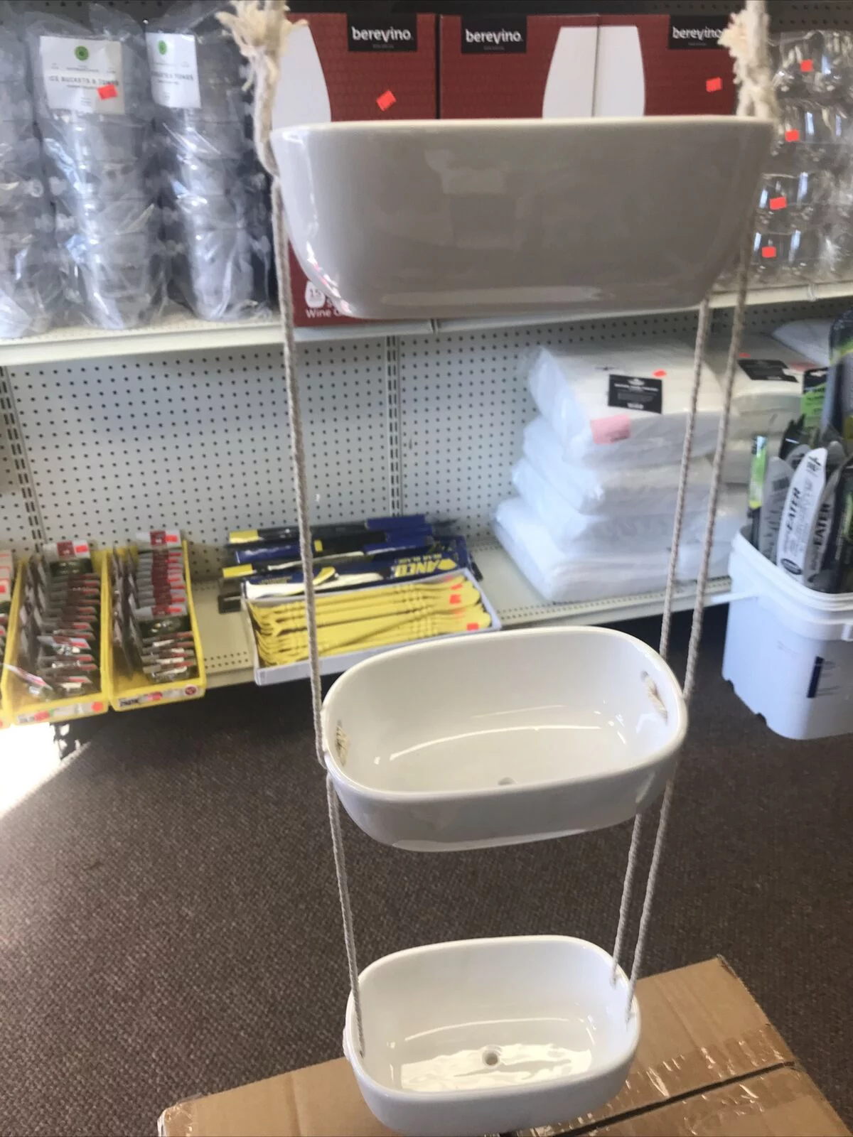 3 Tier Planter White Ceramic With Heavy Jute String