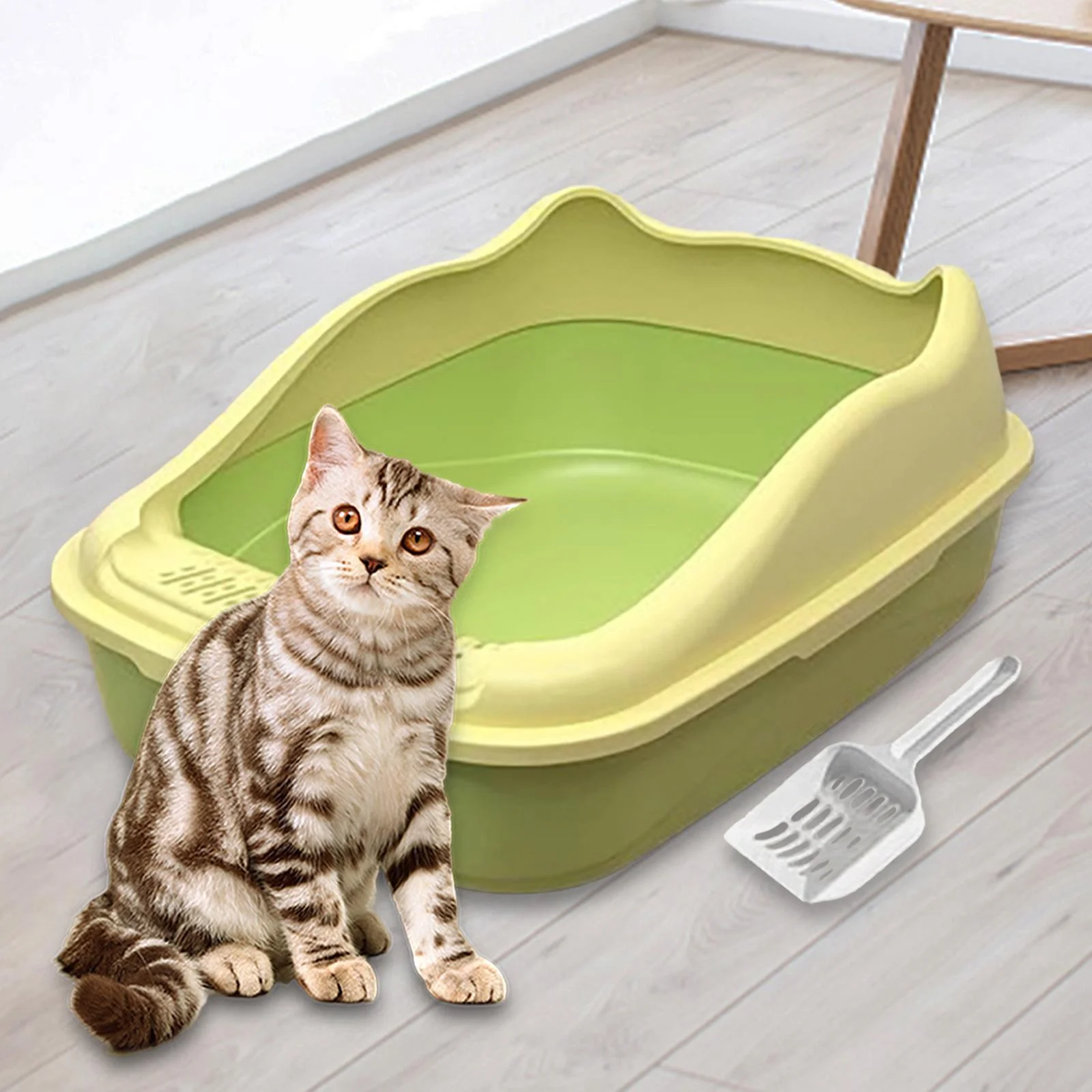 perfeclan Cat Litter Tray Toilet Semi Enclosed High Sides Sturdy Anti ing Smooth Bottom for Rabbits Removable Base 22x15x7.8inch Green
