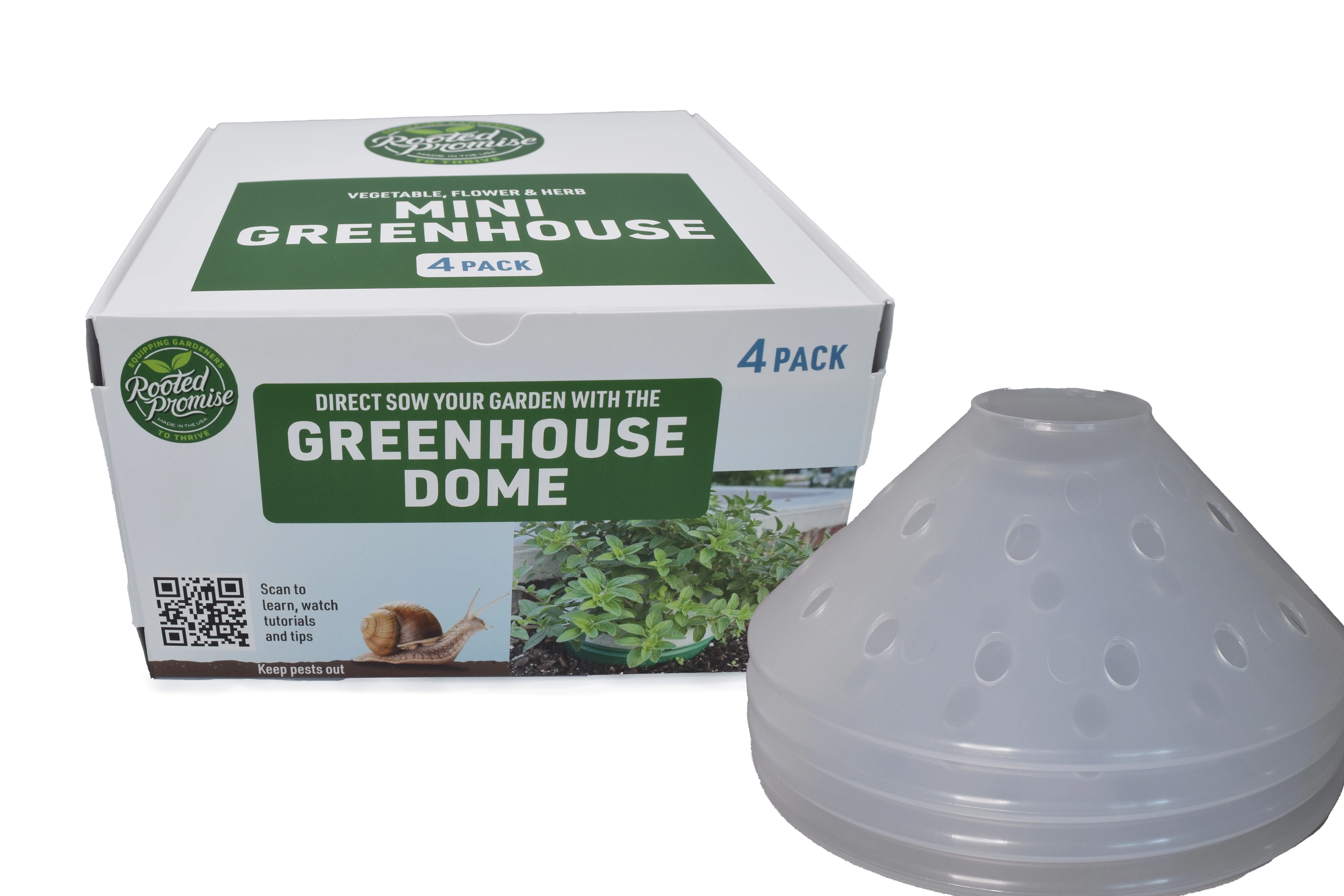 Rooted Promise Plant Greenhouse Dome Round 7 inch for Veggies Herbs Flowers and Garden Plants 4 Pack - Made in USA