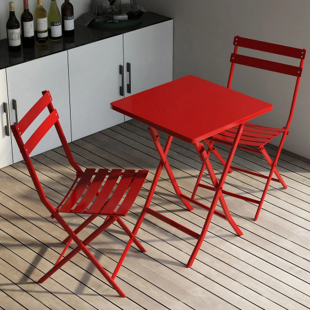 LEIYEHOOM 3 Piece Patio  of Foldable Square Table and Chairs  Red