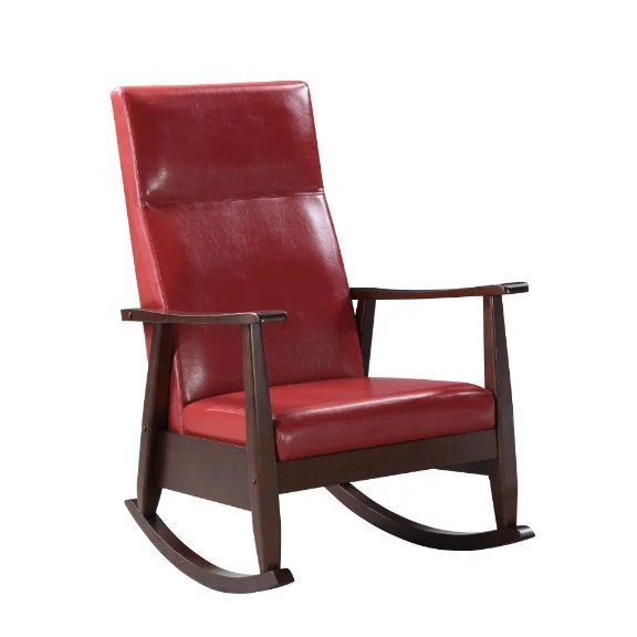 YLtoohoom Raina Rocking Chair  Red PU & Espresso Finish 59931