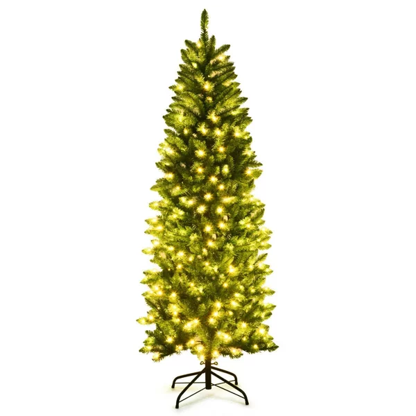 5 Foot Pre-Lit Fraser Fir Pencil Artificial Christmas Tree with 150 UL Listed Clear Lights Christmas decorations; Green