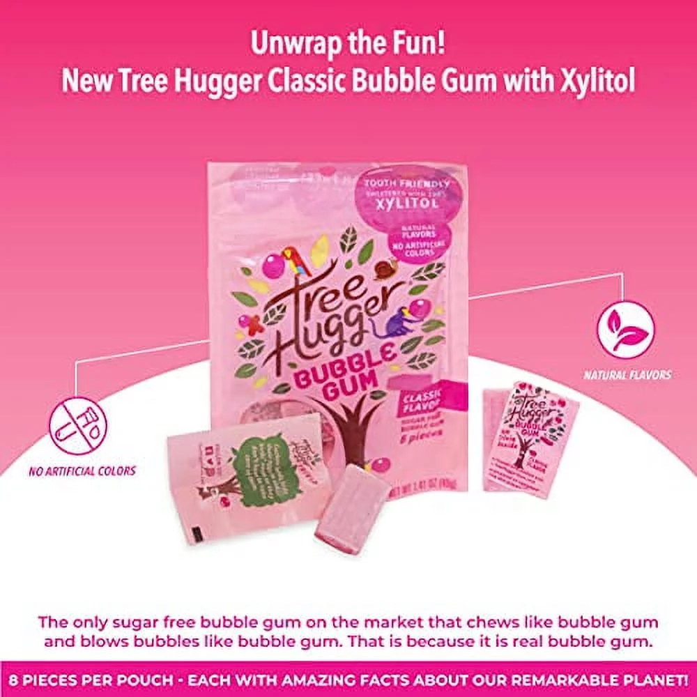 bubble gum - natural flavor, xylitol sweetened, 1.4 oz /8 pieces per bag (pack of 12 bags)