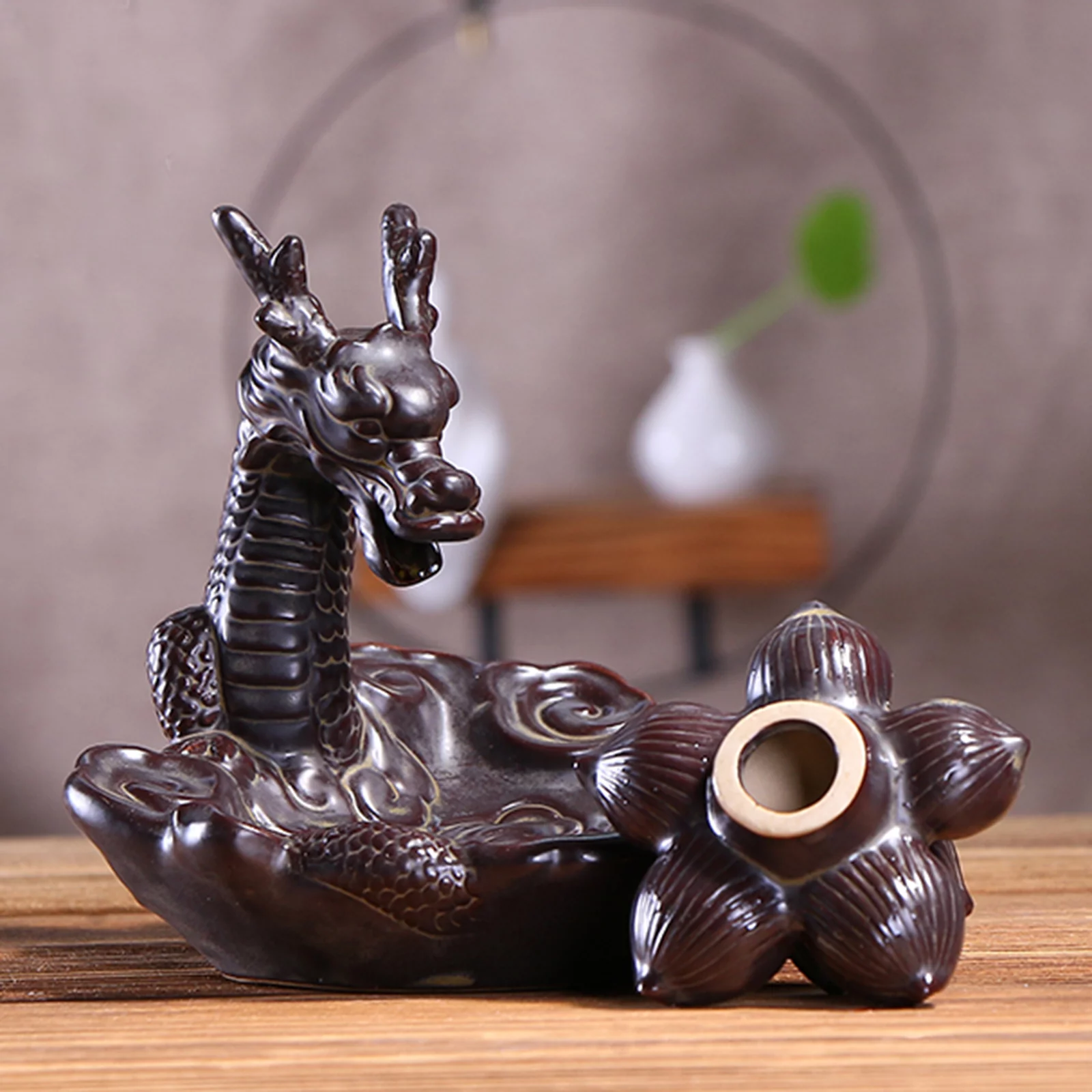 YIENENG Dragon Incense Waterfall Burner Set with Backflow Incense Cones and Sandalwood Sticks
