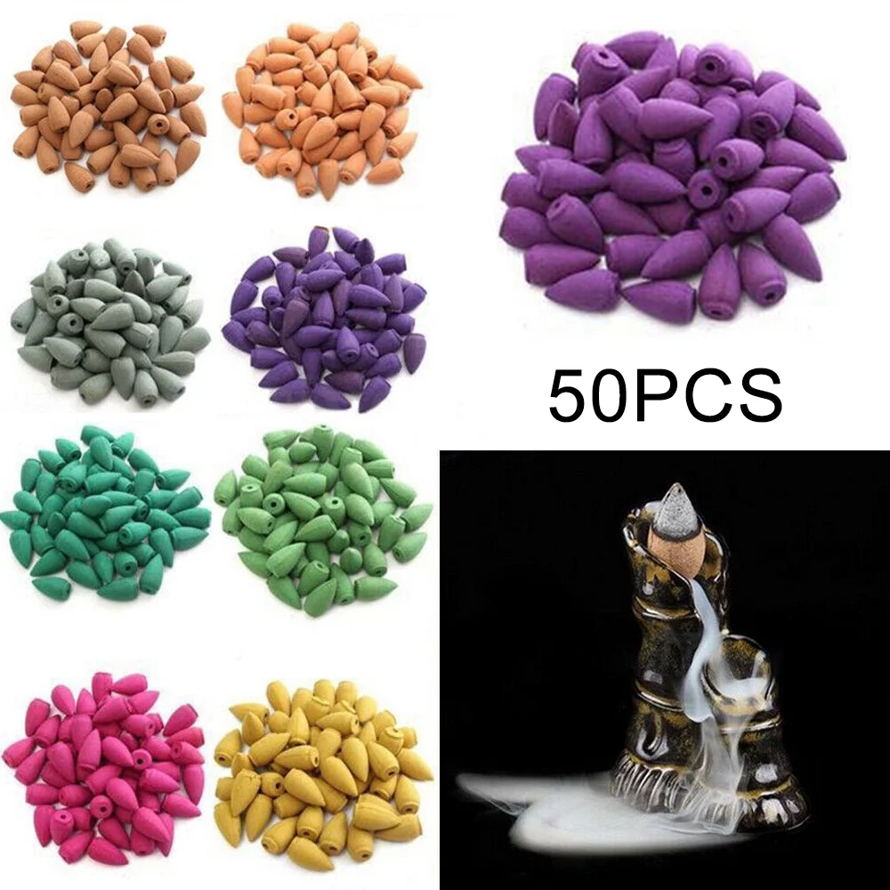 EUWBSSR 50 Pcs Backflow Incense Cones 5 Mixed Natural Scents Sandalwood Rose Lily Tulips Rosemary Lavender