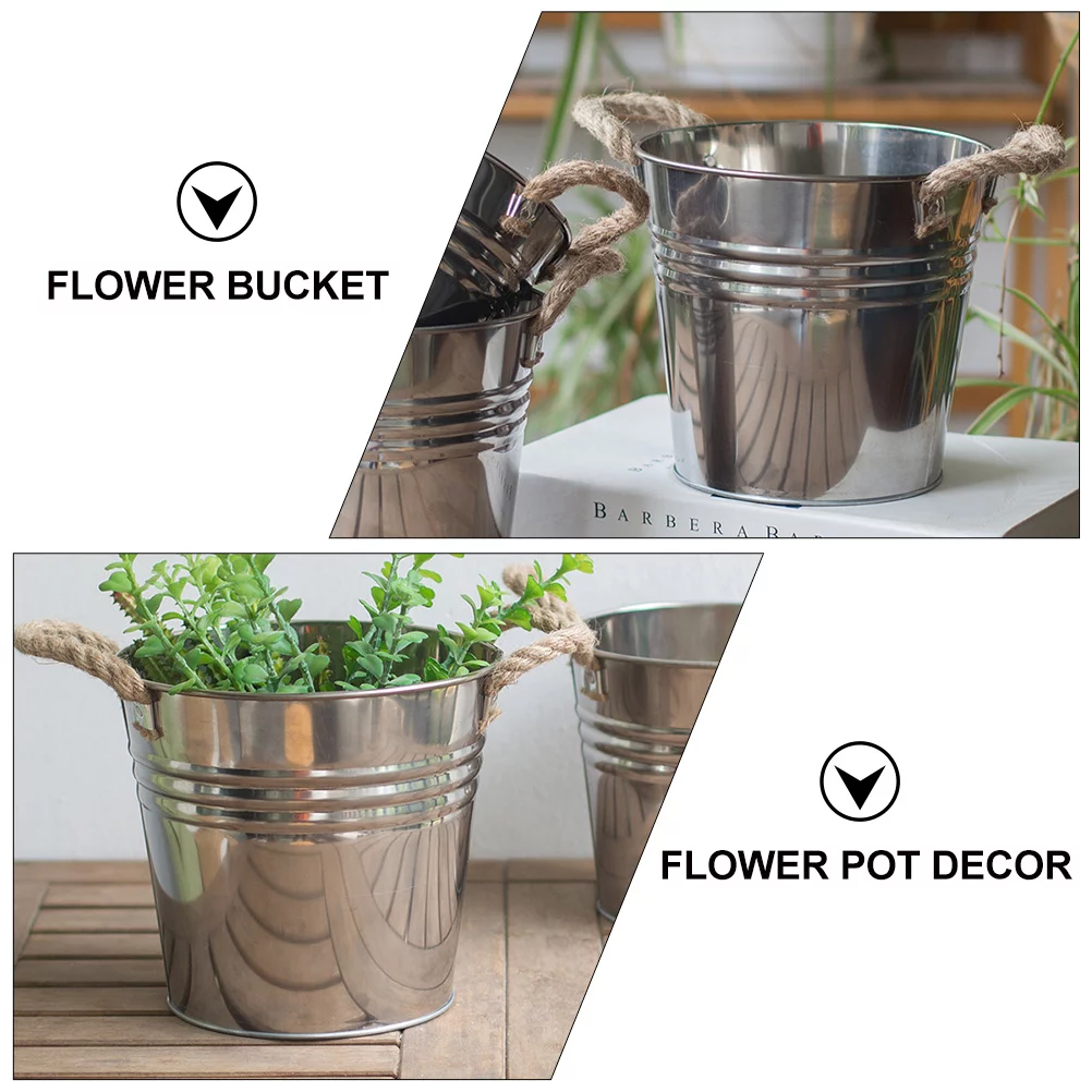 Guichaokj Creative Flower Bucket Garden Plant Container Flower Pot with Hemp Rope Handle