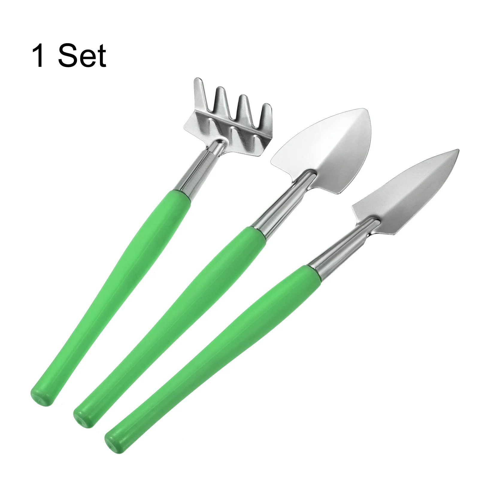 Uxcell Gardening Tools Iron Spade Rake Transplanting Digging Kits, Green 3 Pack