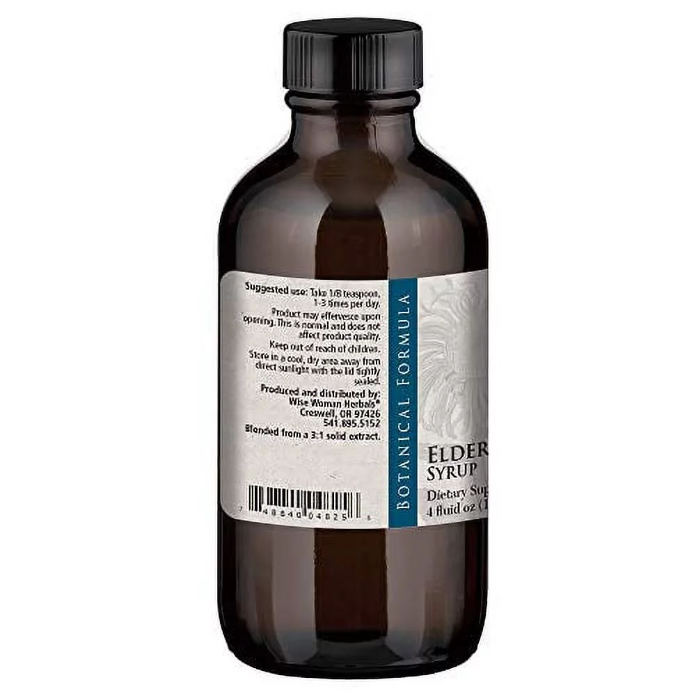 Wise Woman Herbals   Elderberry Syrup (Sambucus) - Extra Strength 3:1 Extract - Supports Healthy Immune System Function 4 Fl Oz (Pack of 1)