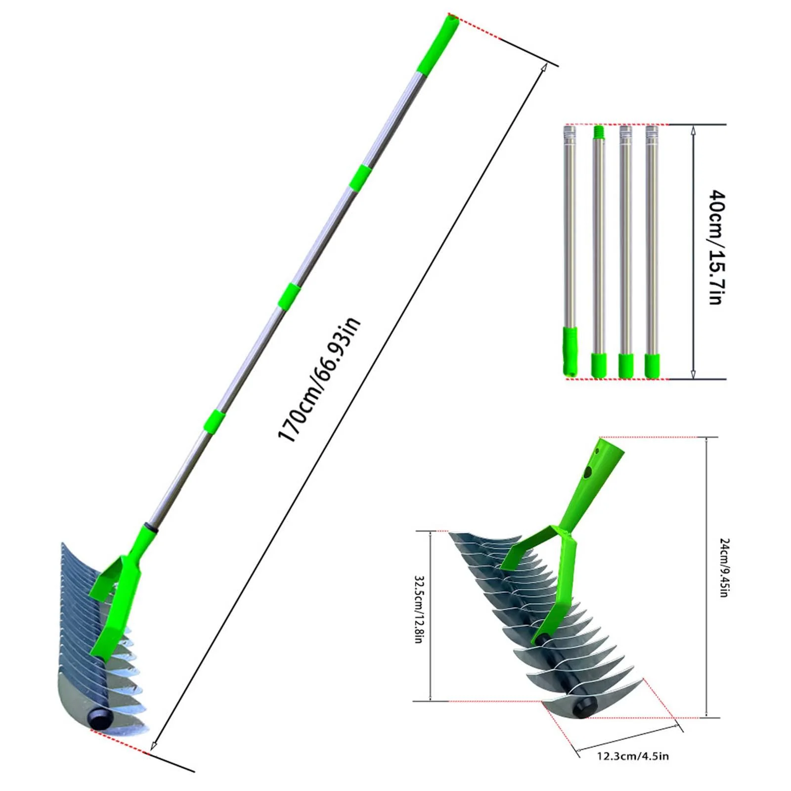 Colaxi Lawn Thatching Rake Steel Dethatching Rake Ergonomic Weeding Rake Heavy Duty Lawn Hay Rake Dethatcher Rake for Cleaning Grass 1.7 Meter