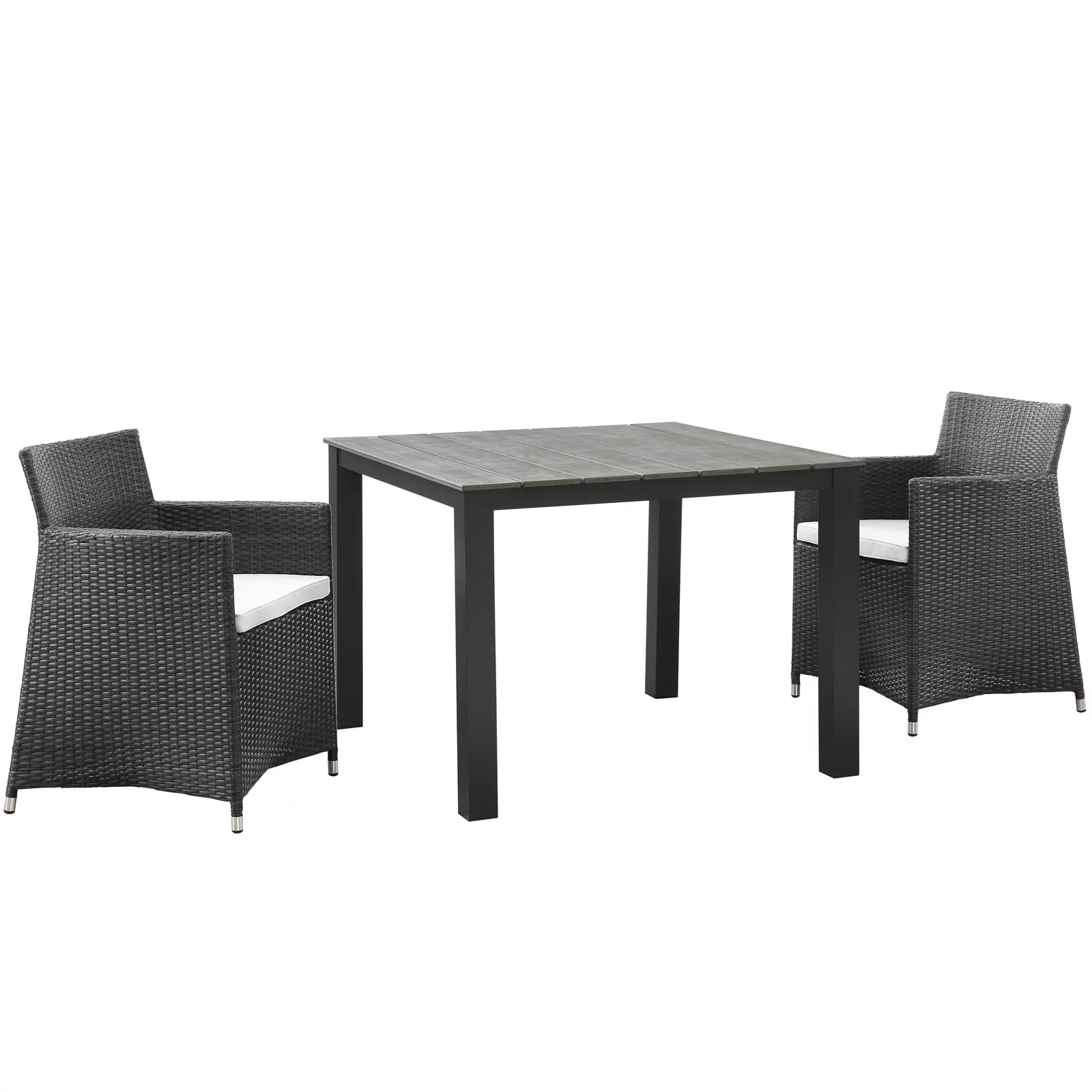 Modern Urban Contemporary 3 pcs Outdoor Patio Wicker Dining Set, Brown White Plastic