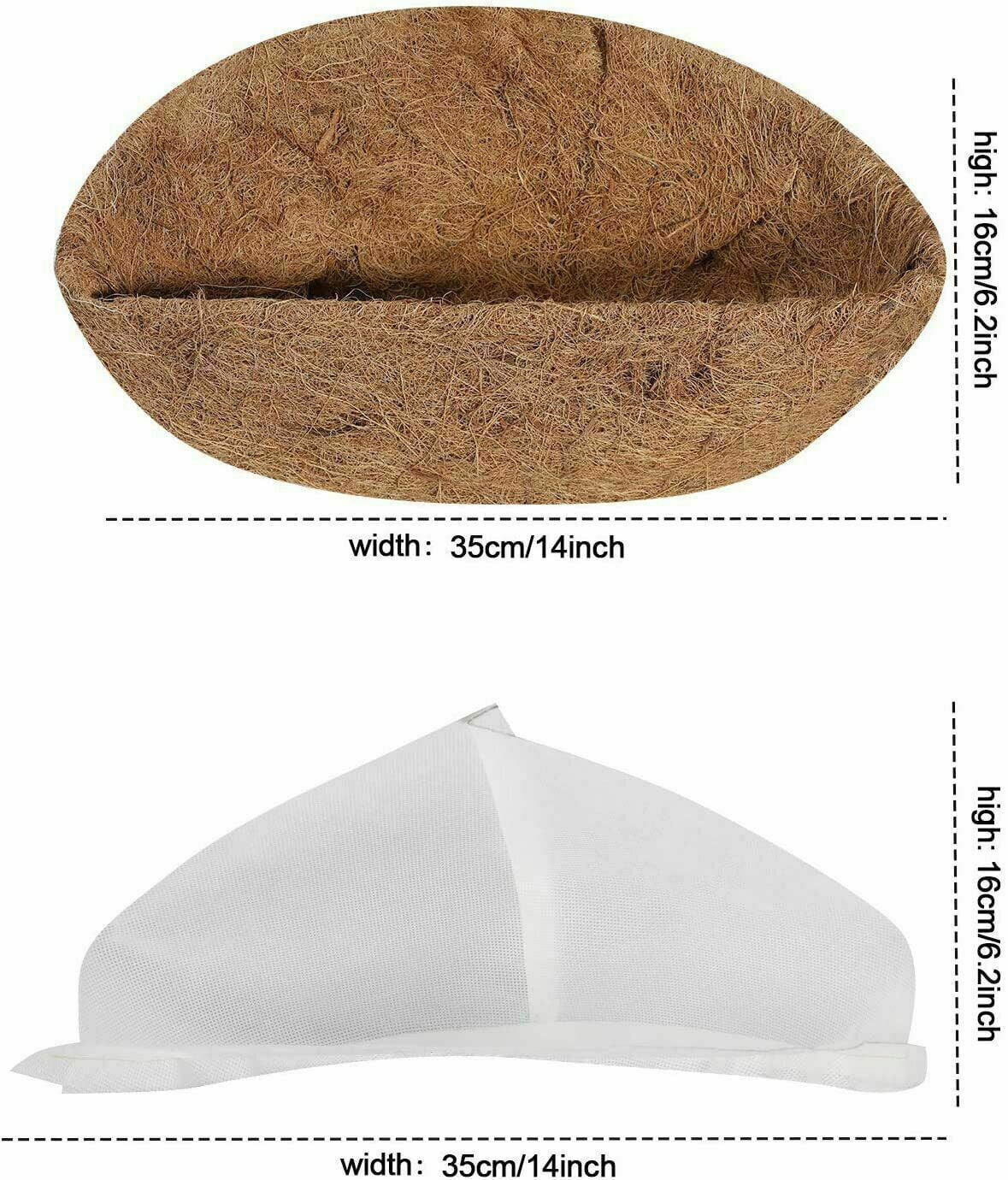EROCK 2Pcs Thick Half Round Coconut Fiber Plant Basket Coco Liners + Non-woven Lining-16 INCH