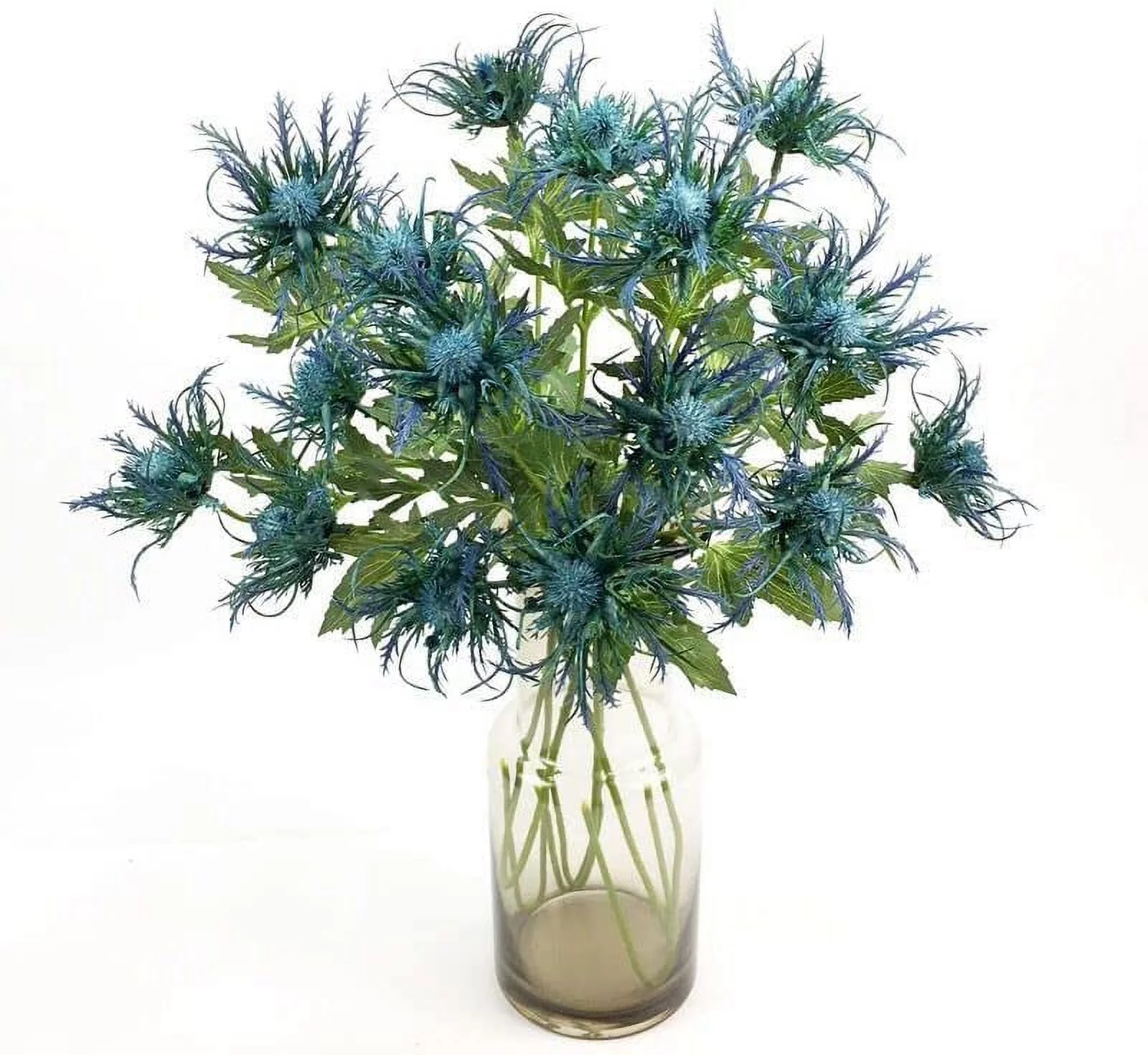 Zukuco 6 Pack Blue Artificial Thistle Flower Bouquet Fake Silk Flower for Home Wedding Bouquet Kitchen Office Nursery Décor