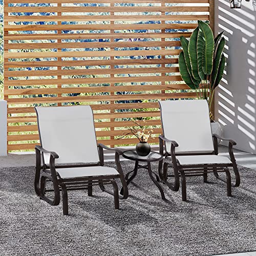 Outsunny Outdoor Glider Chair, Gliders for Outside Patio with Steel Frame and Mesh Fabric for Backyard, Garden, and Porch, Beige