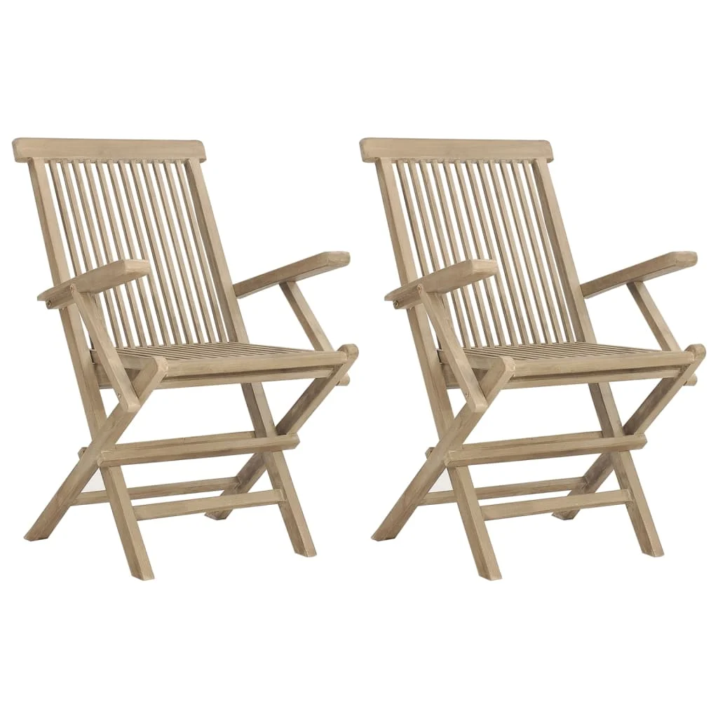 Tomshoo Folding Patio Chairs Gray Solid Wood Teak, Cozy Leisure Time, Family and Friends