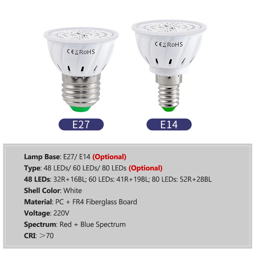 ammoon LED Grow Light Bulb for Indoor Plants Red & Blue Spectrum E27 Growing Lamp Hydroponic Succulent Flowers Veg Greenhouse