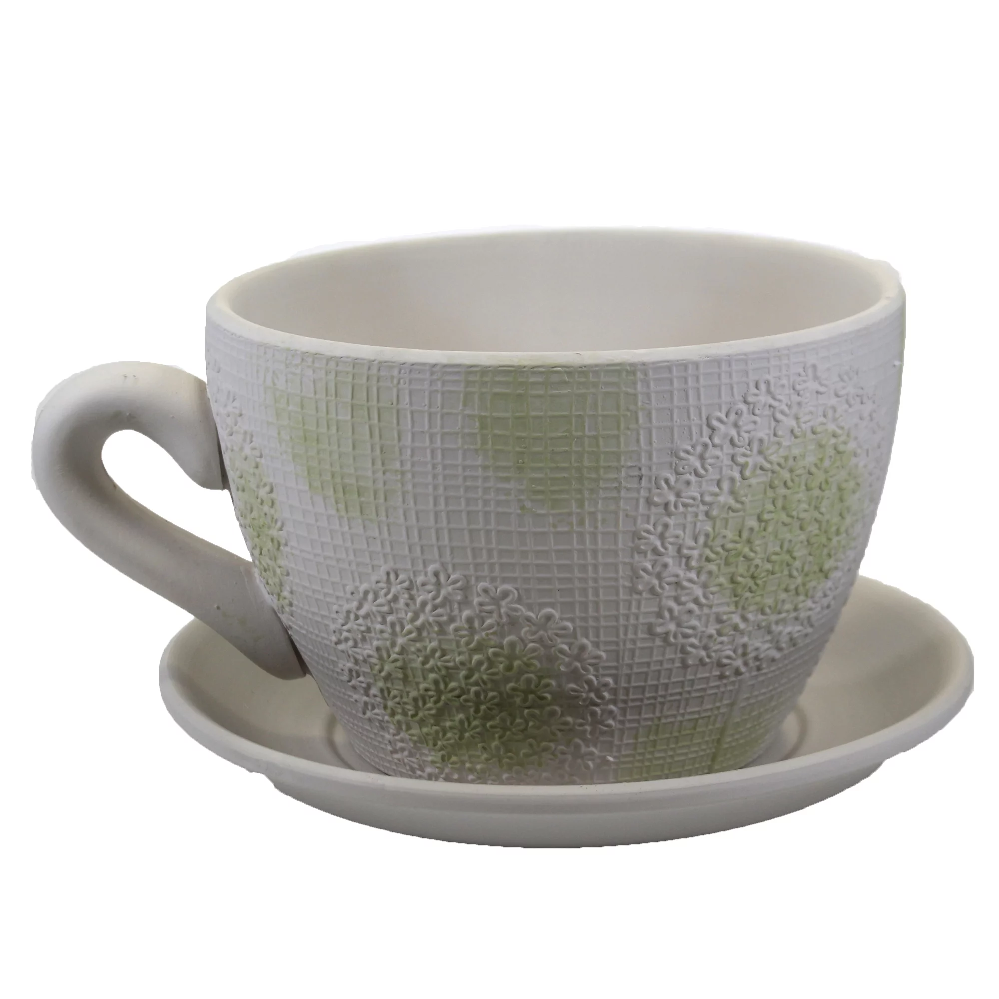 Home & Garden Embossed Dandelion Planter Clay Cup Saucer Er55066 Green