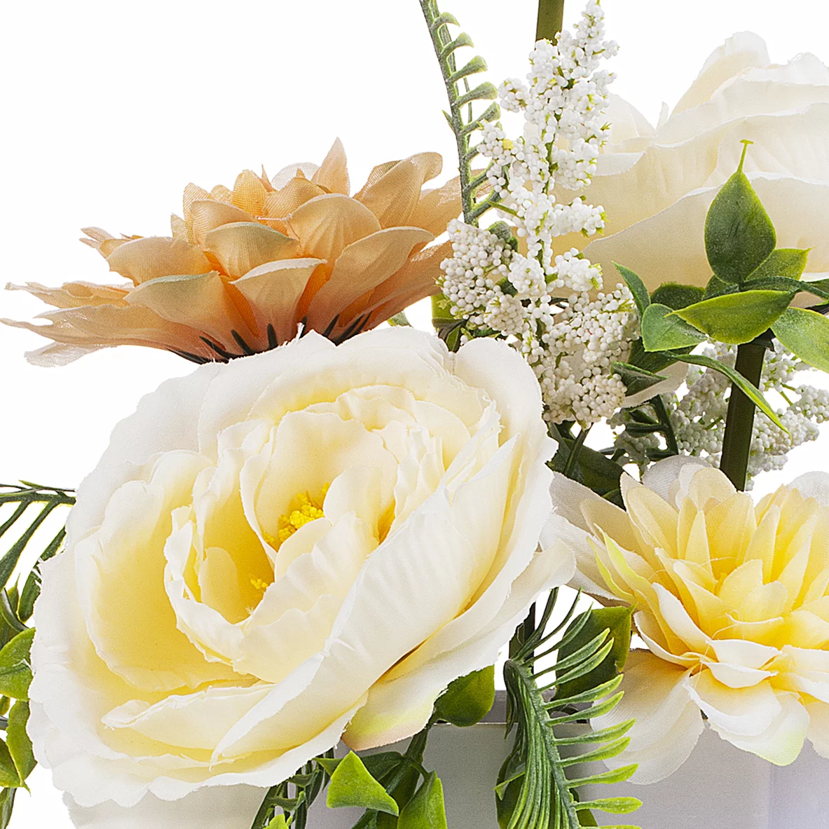 Enova Home Artificial Silk Peony and Dahlia Flowers Arrangement in White Pot (Beige)