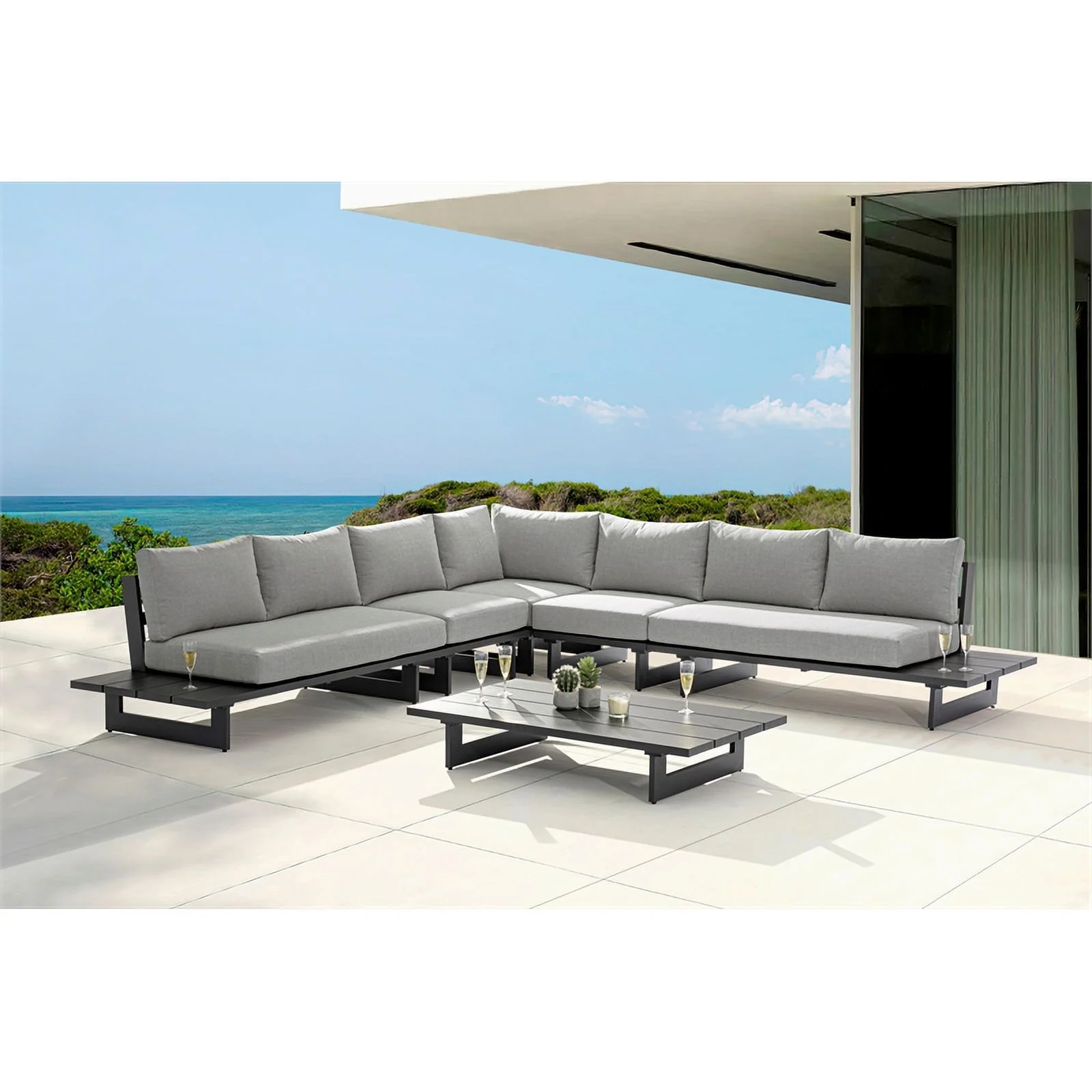 Meridian Furniture Maldives Grey Water Resisting Outdoor Modular Sectional