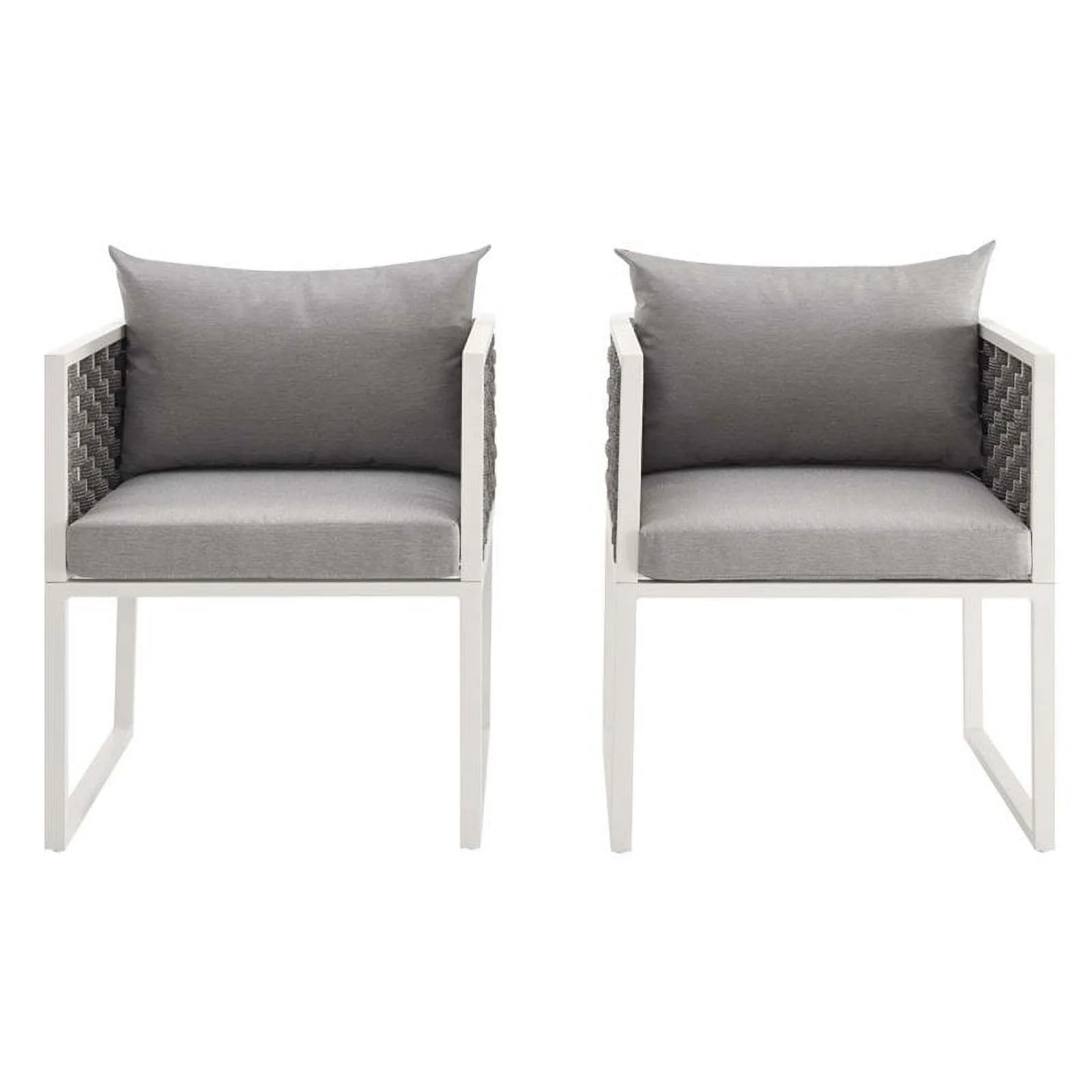 Pemberly Row  Aluminum Patio Dining Armchair in White and Gray (Set of 2)