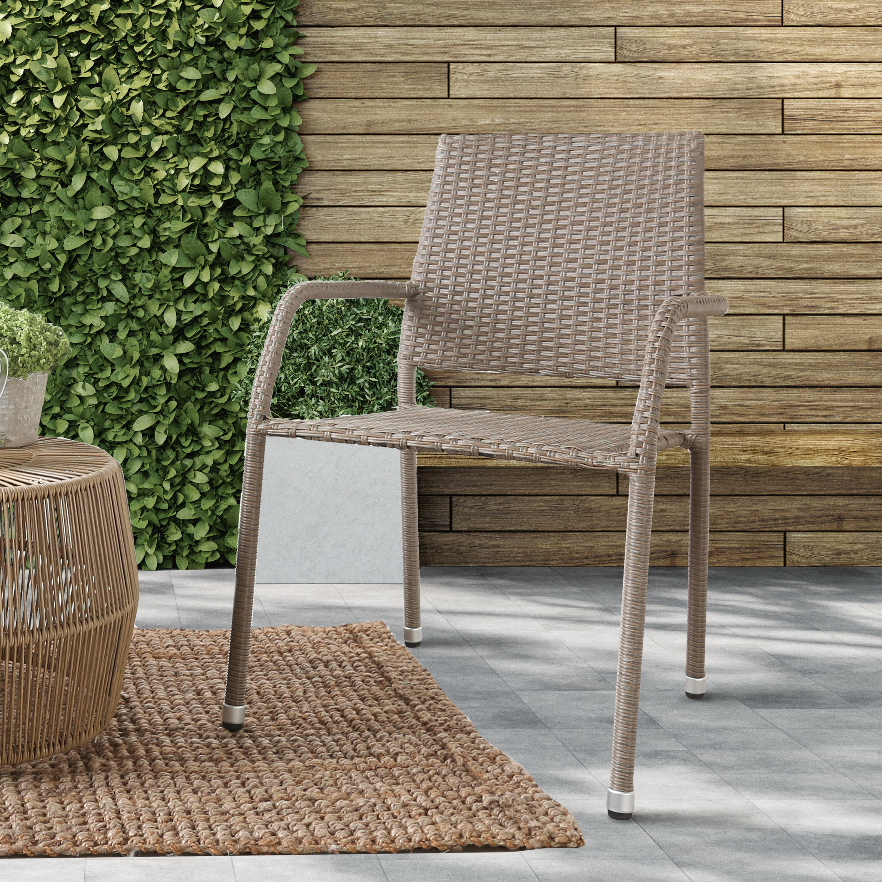 Stol Set of 4 Stackable PE Wicker Rattan Outdoor Dining Chairs in Natural