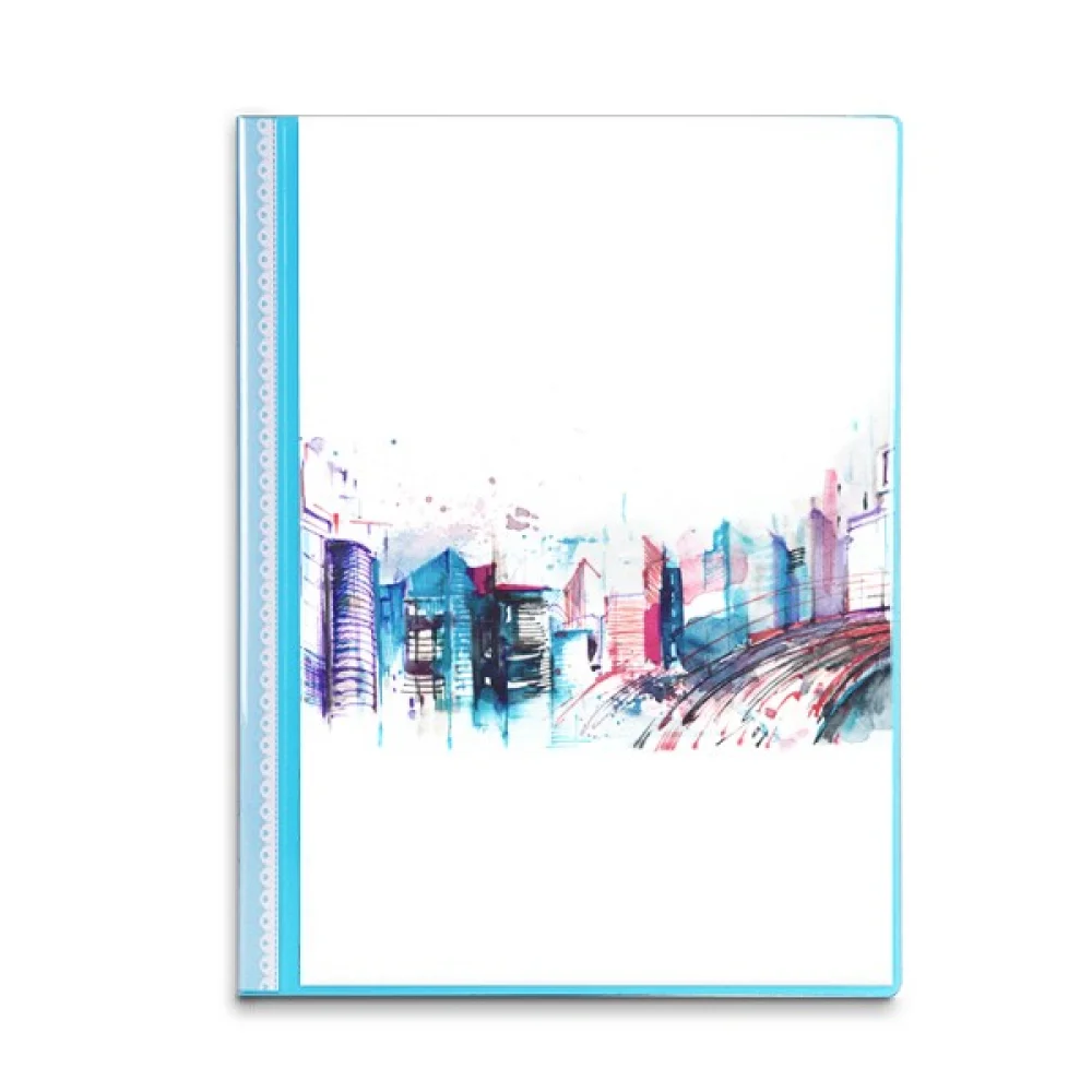 Modern Building Skyscraper Watercolor Book Sheet Protectors Portfolio Binder Folder