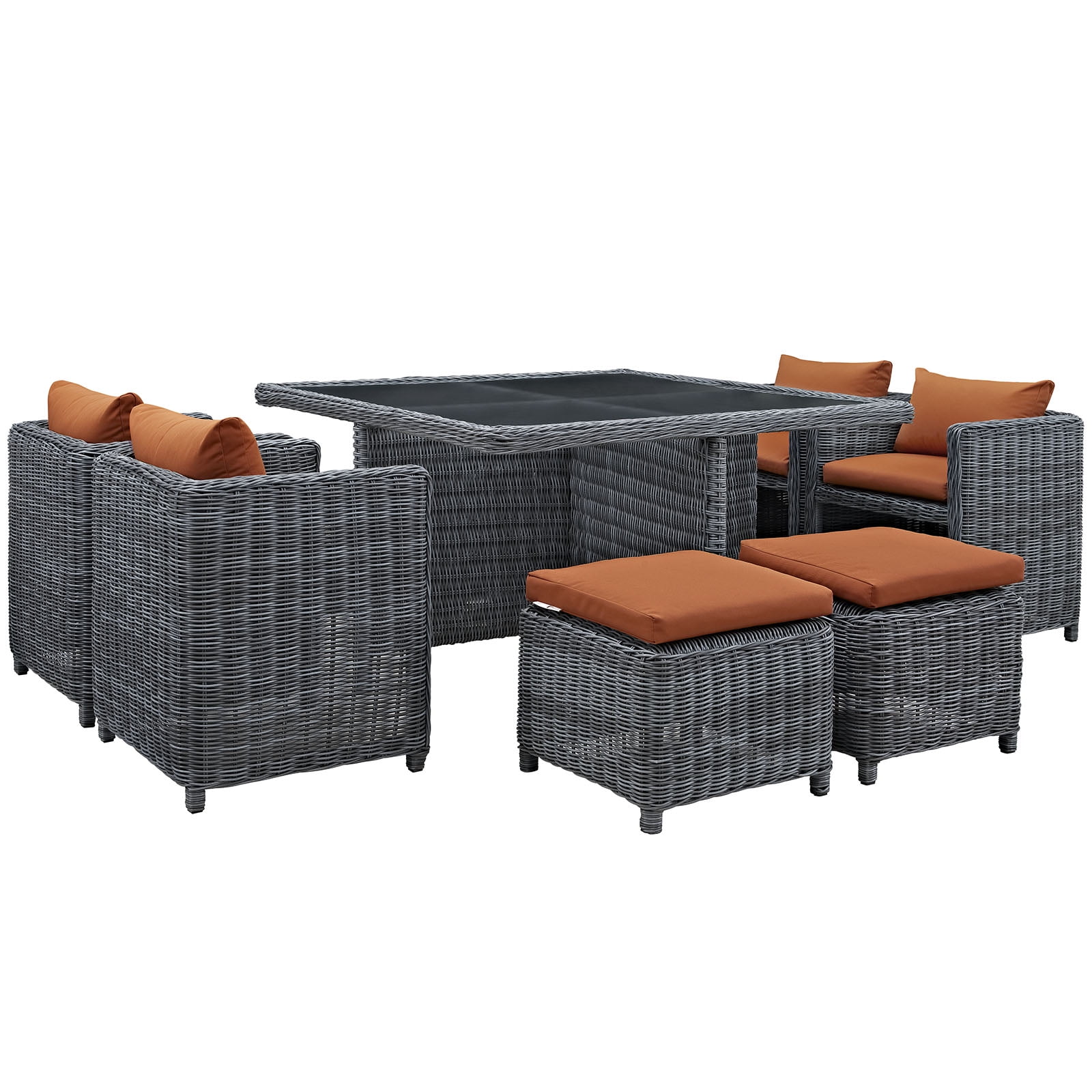 Side Dining Chair and Table Set, Orange, Rattan, Wicker, Outdoor Patio Balcony Cafe Bistro Garden Hospitality Restaurant, Modern Contemporary HB32793