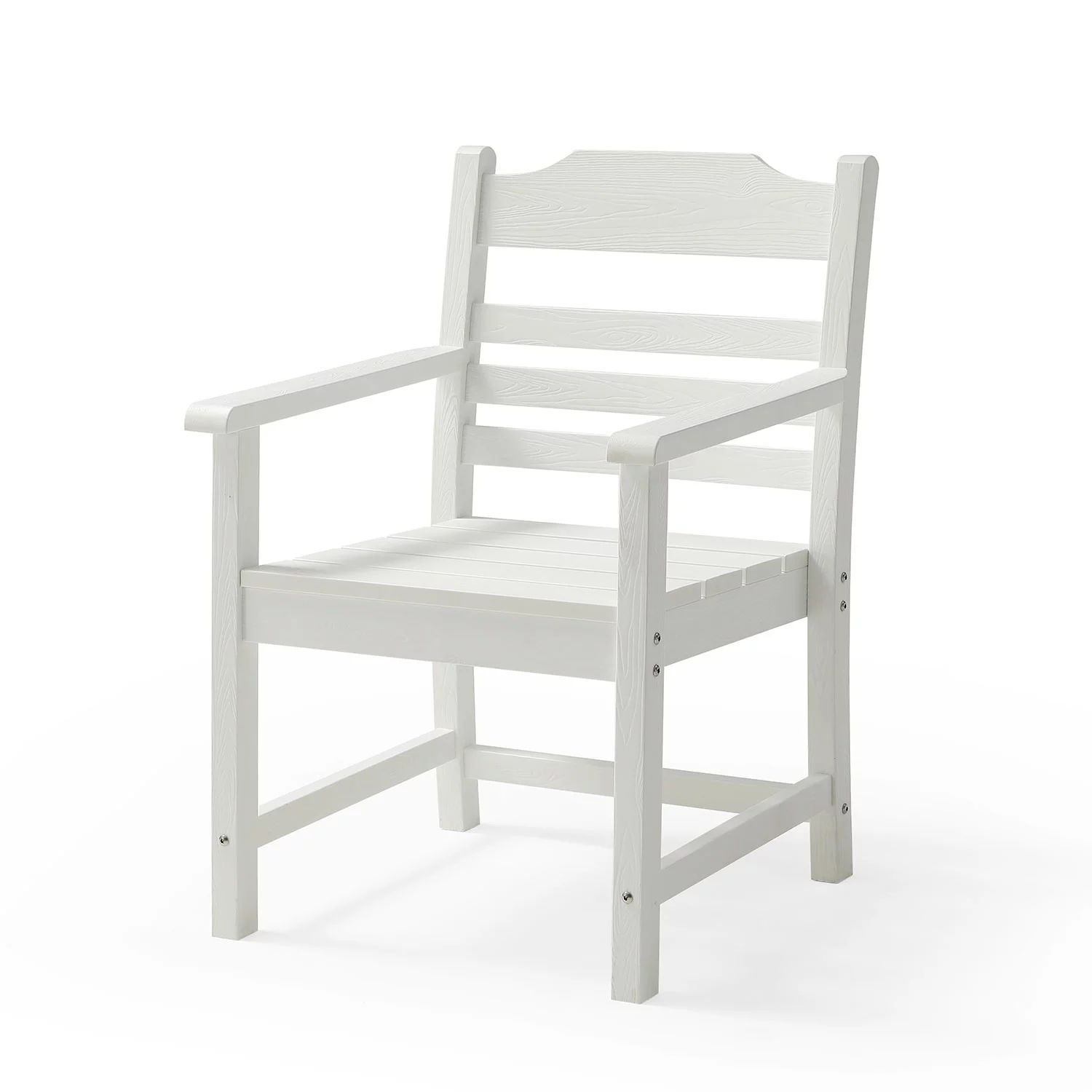 Dcenta Patio Dining Chair with Armset Set of 2, Pure White with Imitation Wood Grain Wexture,HIPS Material