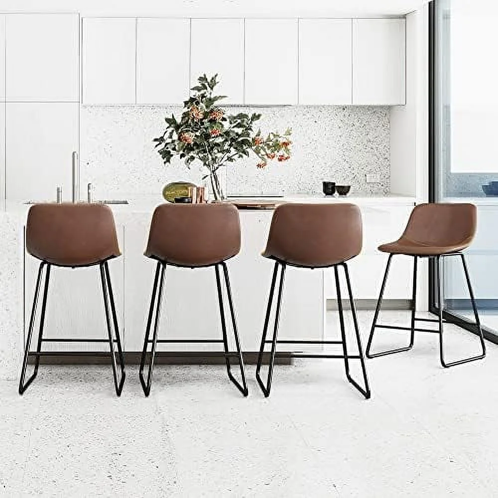 SQGFTYH Centiar Faux Leather Indoor Kitchen Dining Chair Set of 4 Comfortable Farmhouse Chairs With Metal Legs  Modern Industrial Upholstered Chairs Suitable For Home  Bistro Coffee Shop