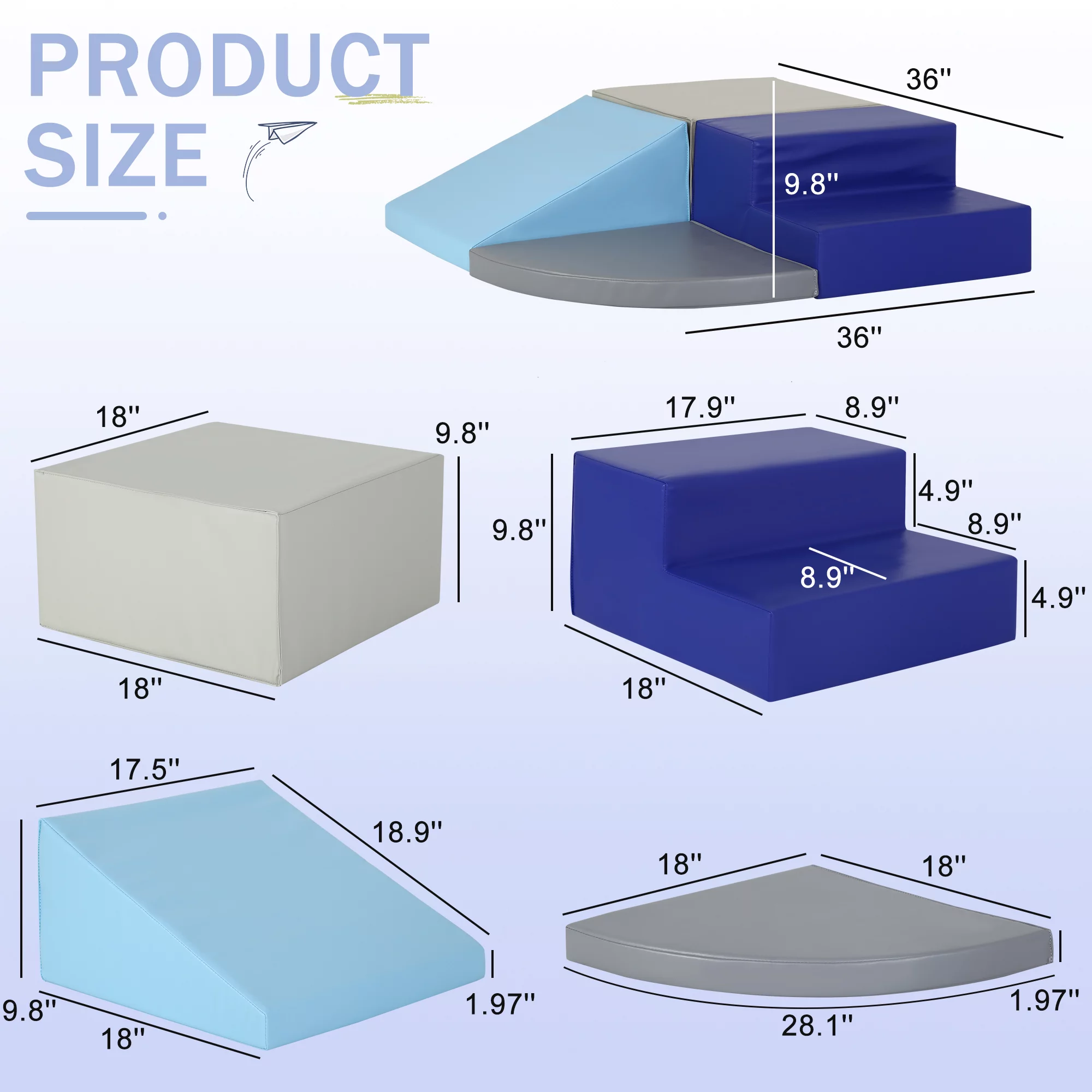 CL.HPAHKL 4-Piece Set Climbing Toys for Toddlers 1-3 Inside, Soft Baby Foam Climbing Blocks Play Set Indoor Baby Crawling Foam Blocks Children Foam Toys for Crawling Climbing and Sliding, Blue