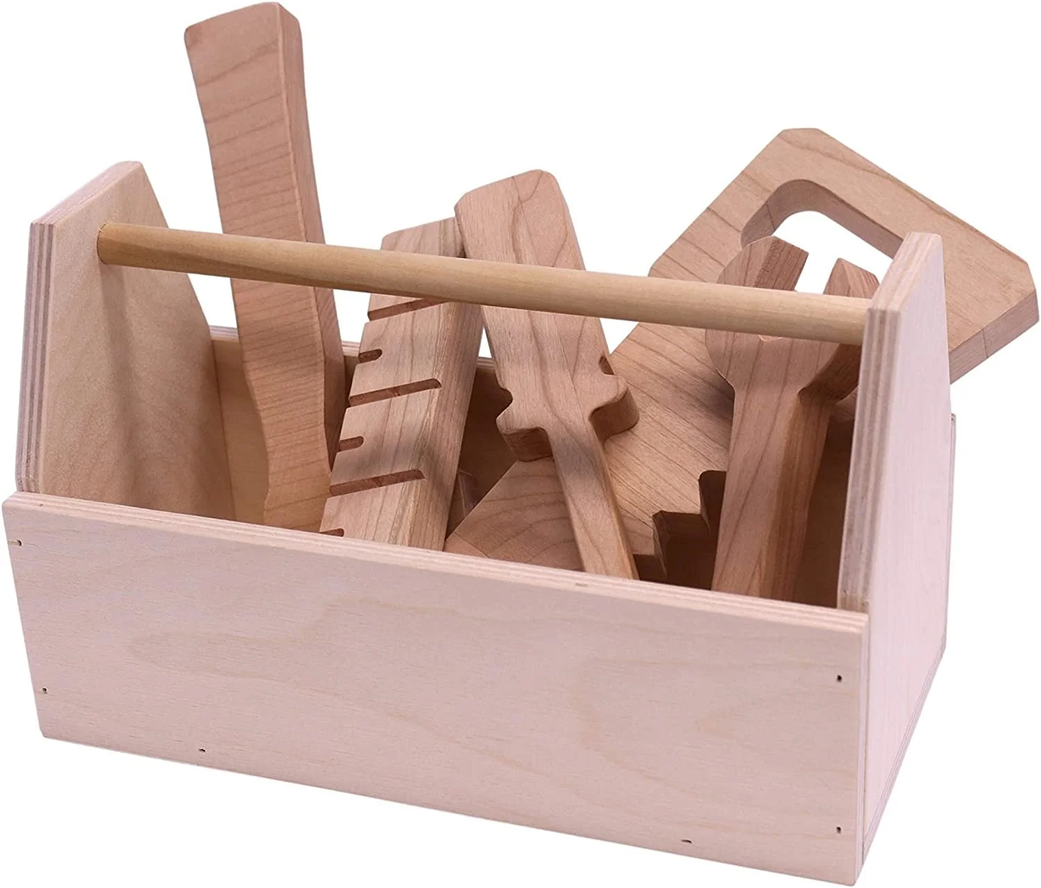 AmishToyBox.com Tool Box Toy Play Set, 6 Piece Wooden Toy Kid's Tool Set